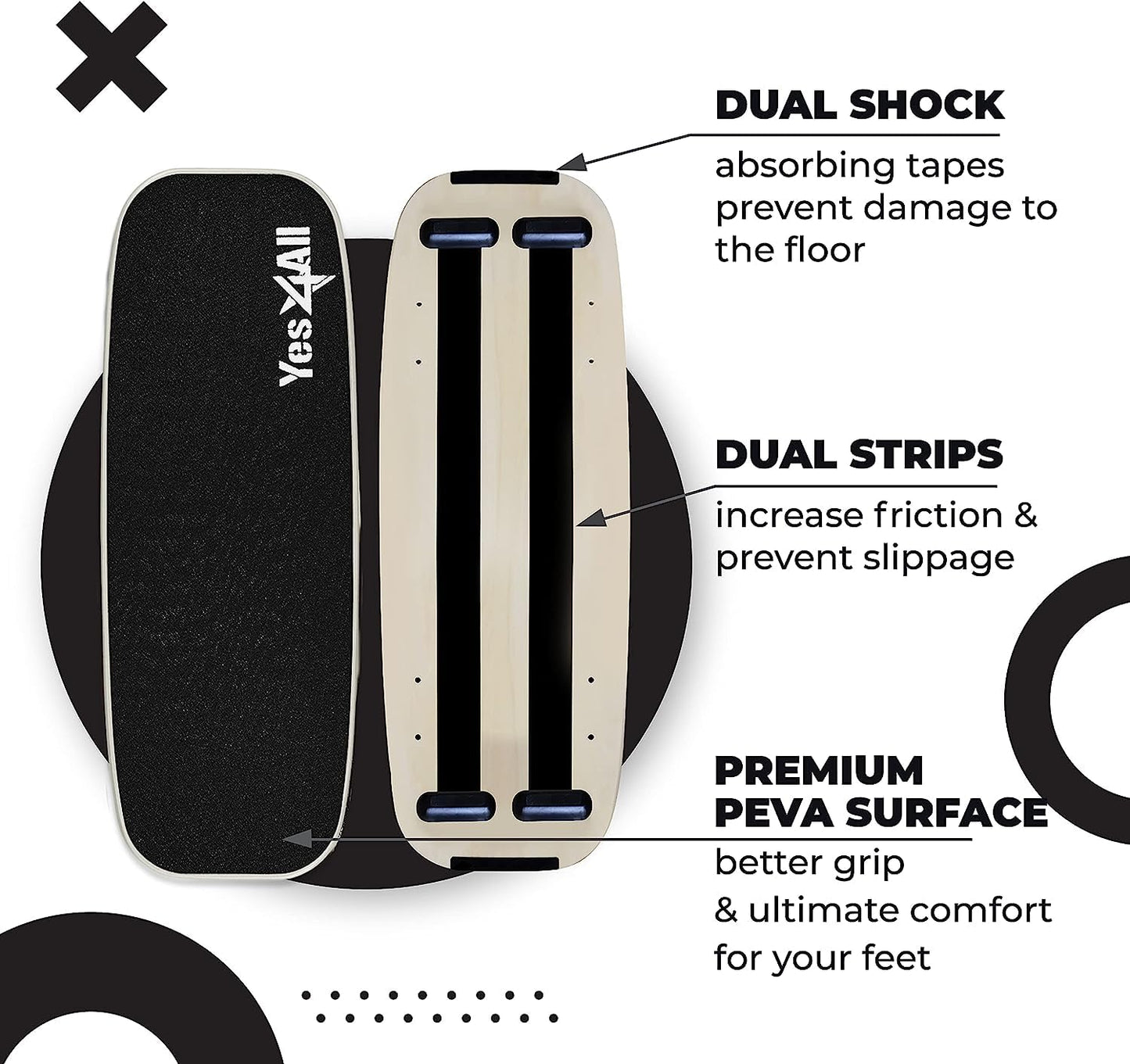 Yes4All Balance Board Sports Trainer, Surf Trainer Board With Adjustable Stoppers, Improve Core Strength and Balance Control, Full Black