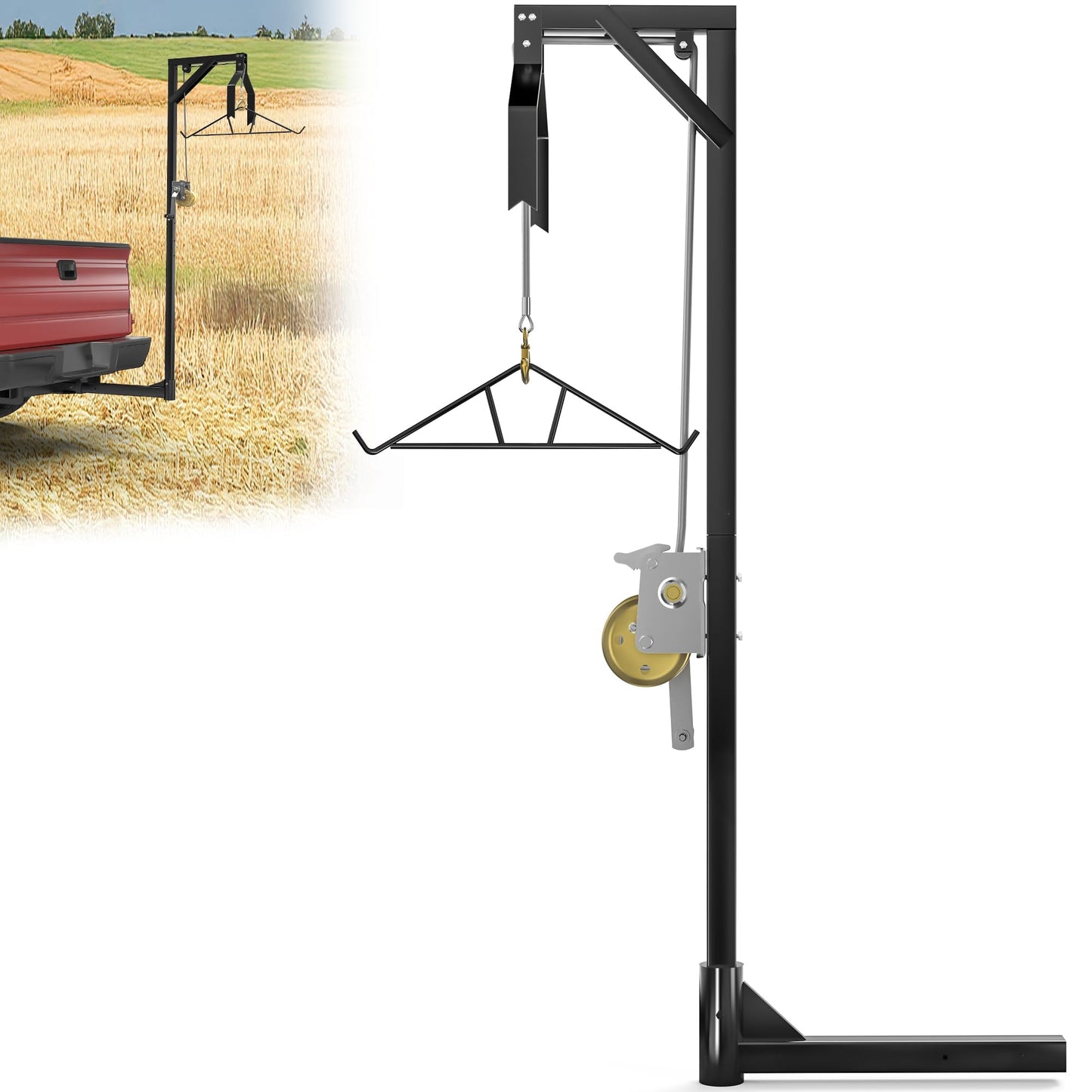 YITAMOTOR Truck Hitch Game Hoist with 2" Receiver, 500LB Game Hunting Deer Hoist, Includes Gambrel Winch for Skinning & Cleaning Game, Winch Lift Gambrel Set 360 Degree Swivel Hitch Mounted,Black