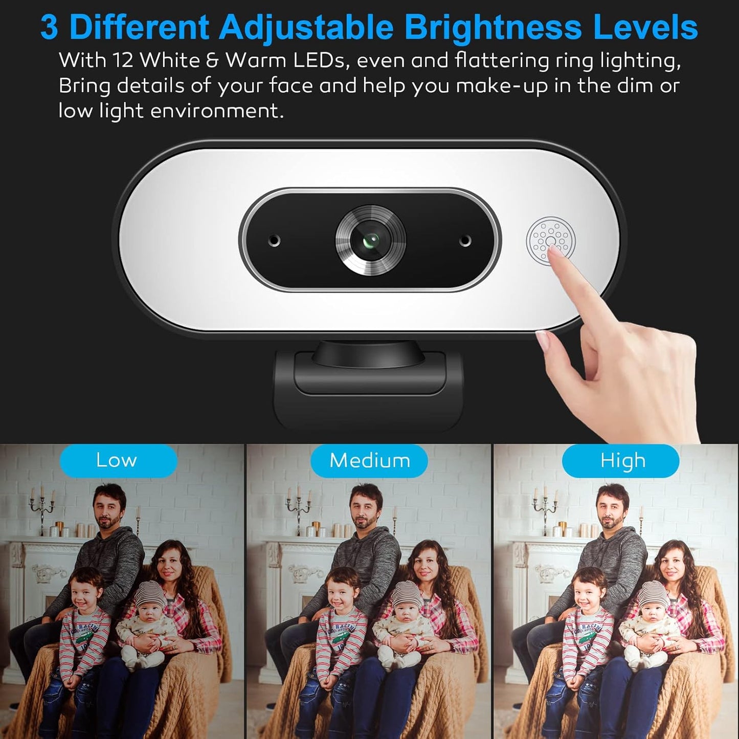 Svcouok 1080P 2/ 3-Level USB Camera for Switch PC, Ring Light & Brightness - Streaming Camera with Built-in Mic, Tripod