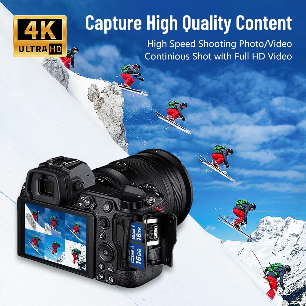 elecacc 16GB 2 Pack U1 10 16GB(2pc) SD Card, SDHC Flash Memory Cards UHS-I Class High-Speed Full HD Video Compatible