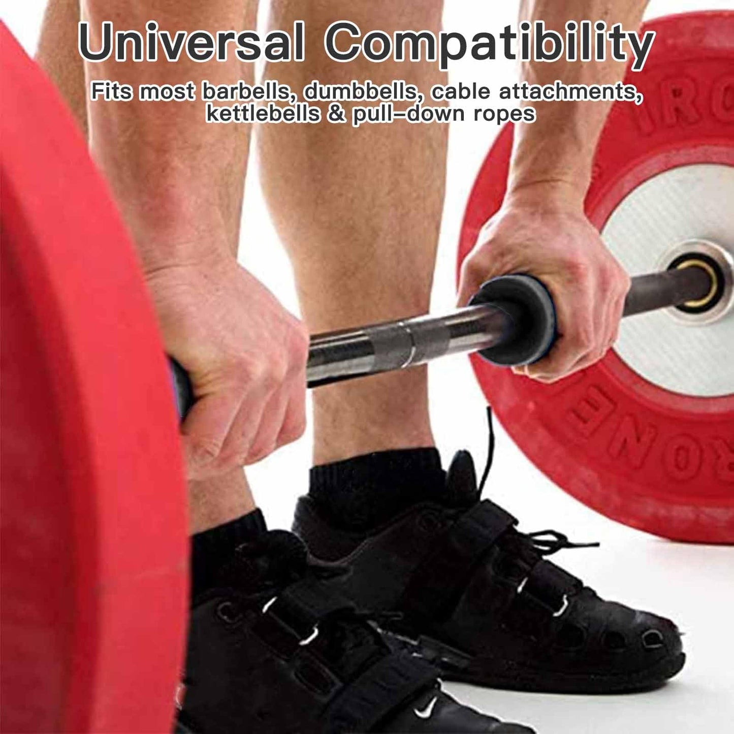 AIKESIWAY Thick Dumbbell & Barbell Grips for Weightlifting - High-Density Silicone Rubber, Non-Slip Gym Grips for Muscle Growth, Hand Stress Relief, Arm Blaster Adapter (1 Pair) (Black)