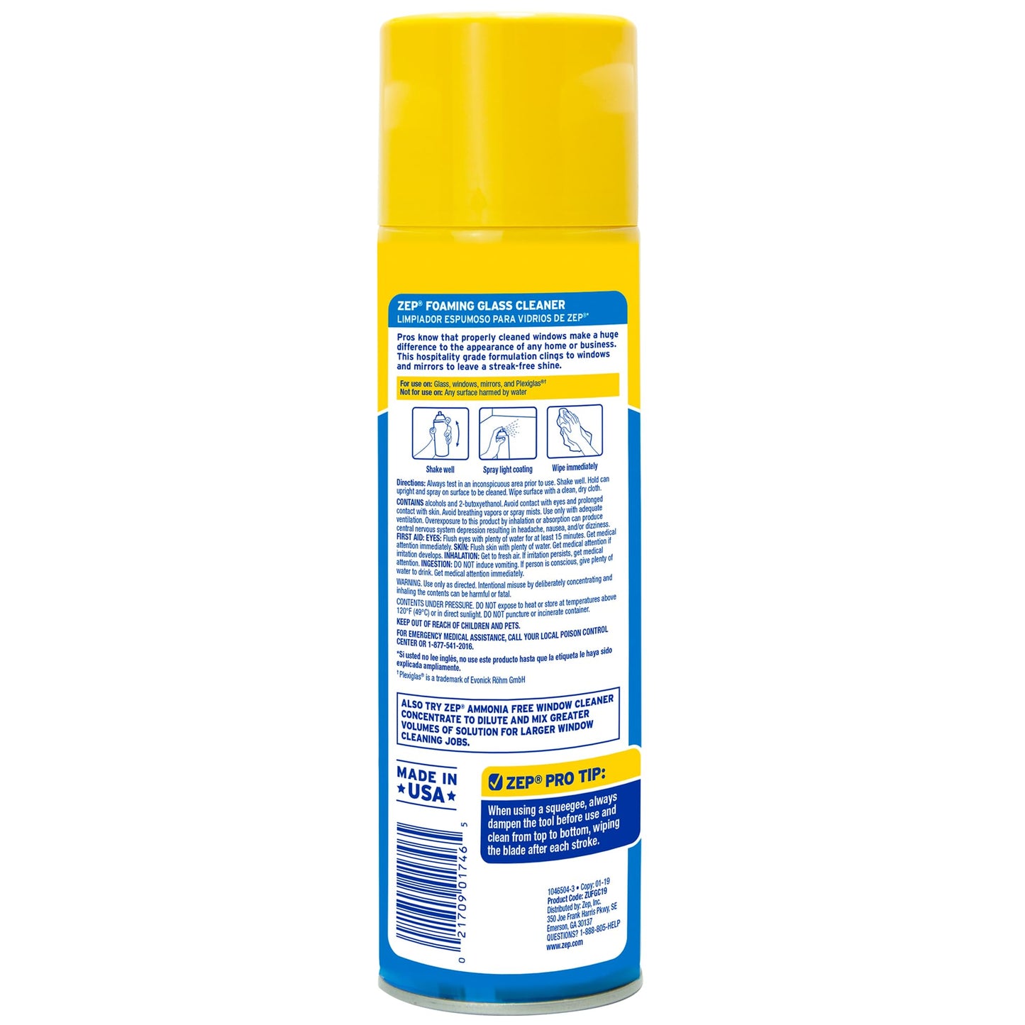 Zep Foaming Glass and Plexiglass Cleaner - 19 oz (Case of 4) ZUFGC19 - Foaming Formula Clings to Vertical Surfaces. Trusted by Pros
