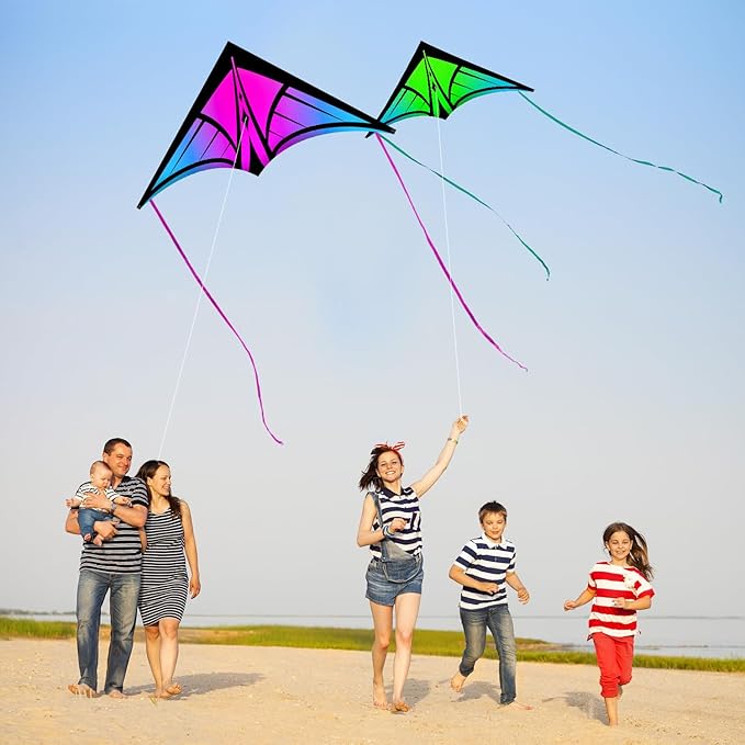 Large Delta Kite for Kids & Adults - Easy to Fly Outdoor Kites for Kids Ages 8-10, Perfect for Beach & Family Activities, Includes Line & Handle