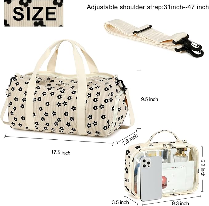 Duffle Bag for Gym Sports Women Girls Workout Travel Bag Weekender with Shoe Compartment and Wet Pocket