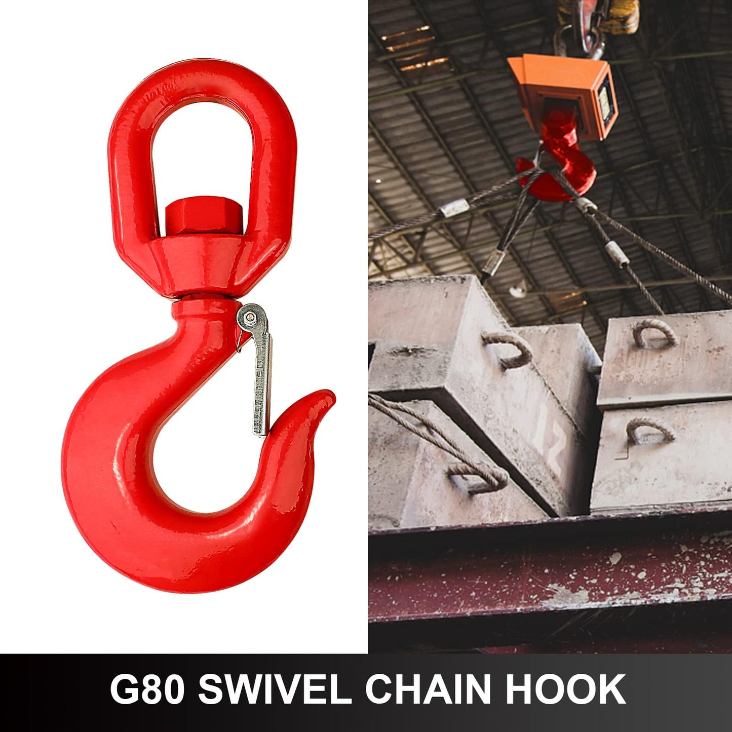 SCIEO 15 Ton Swivel Hook for Lifting - Heavy Duty Swivel Lifting Hook with Safety Latch | Self Locking Rigging Swivel Hook Grade 80 Hoist Swivel Eye Sling Hook for Crane with 33069 lbs Load Capacity