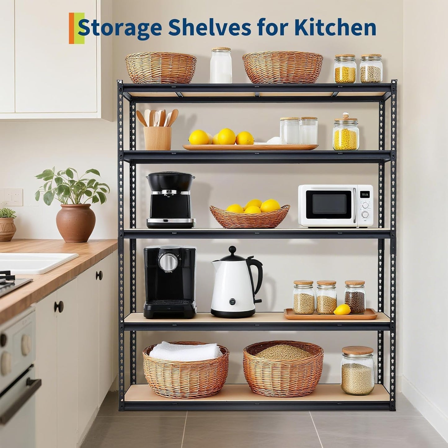 MOVECOM 5-Tier Heavy Duty Steel Shelving Unit, 2000 LBS Capacity Adjustable Garage Shelves, Large Storage Rack for Kitchen, Basement, Laundry, 36" L x 18" W x 72" H