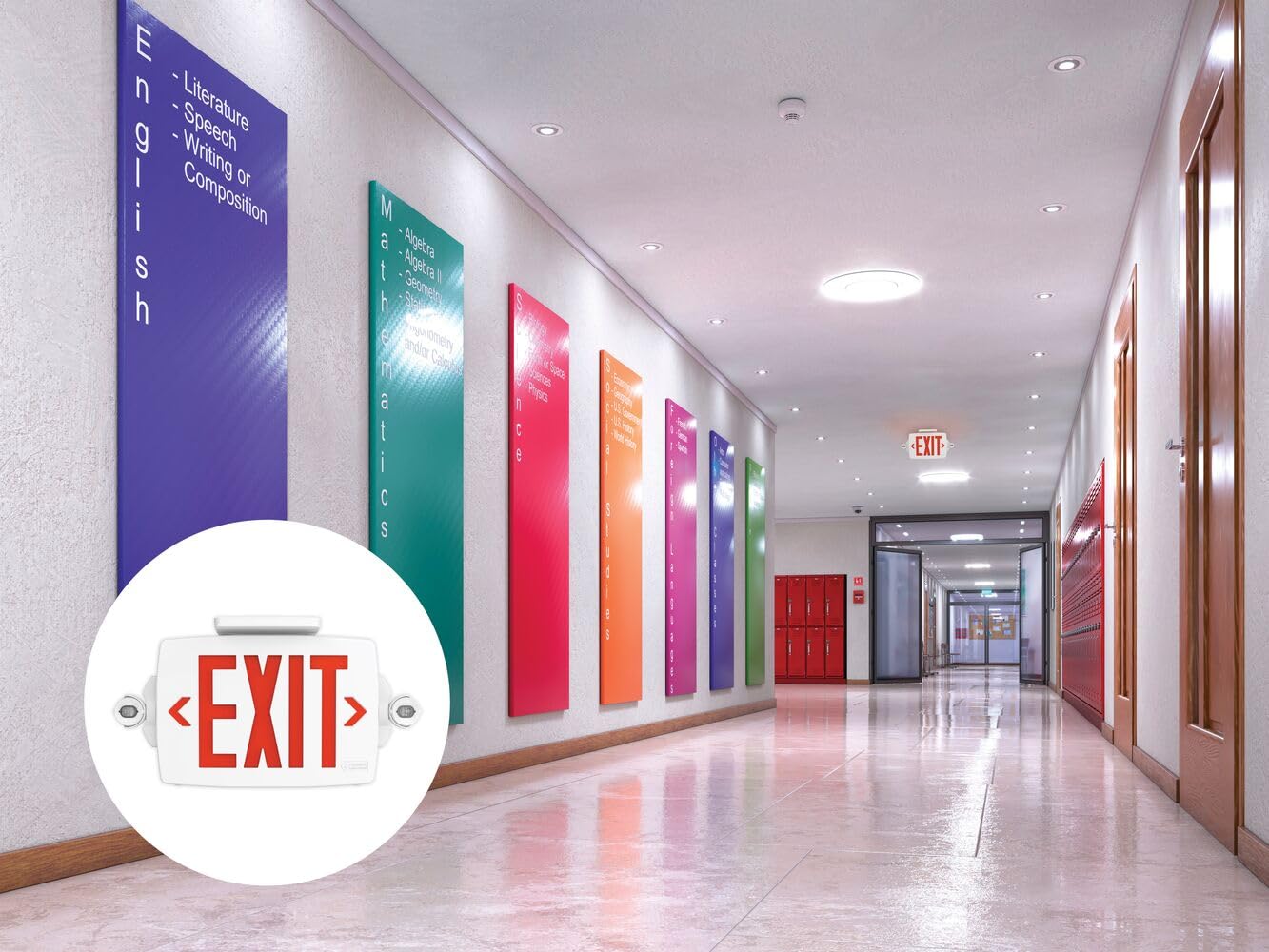 Lithonia Lighting Quantum LED Exit Sign Emergency Light Combo, Exit Sign and Emergency Lights, 2-Head Fixture, Red/Green Selectable Letters, High Output Battery, White (LHQM S W RG MVOLT HO M6)