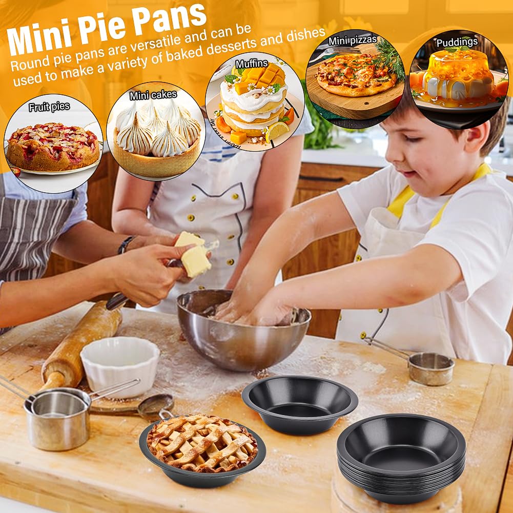 Loyanger 12 Pcs Mini Pie Pans,5 Inch NonStick Individual Dish Pie Plate Reusable Round Tins Small Bakeware for Baking Pot Pies, Cakes, Quiches, Tarts, Desserts(COLOR:Black)
