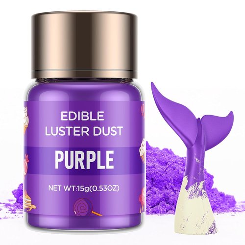 Cherrysea Luster Dust Edible Shimmer Powder - 15g Food Grade Cake & Cocktail Coloring | Purple