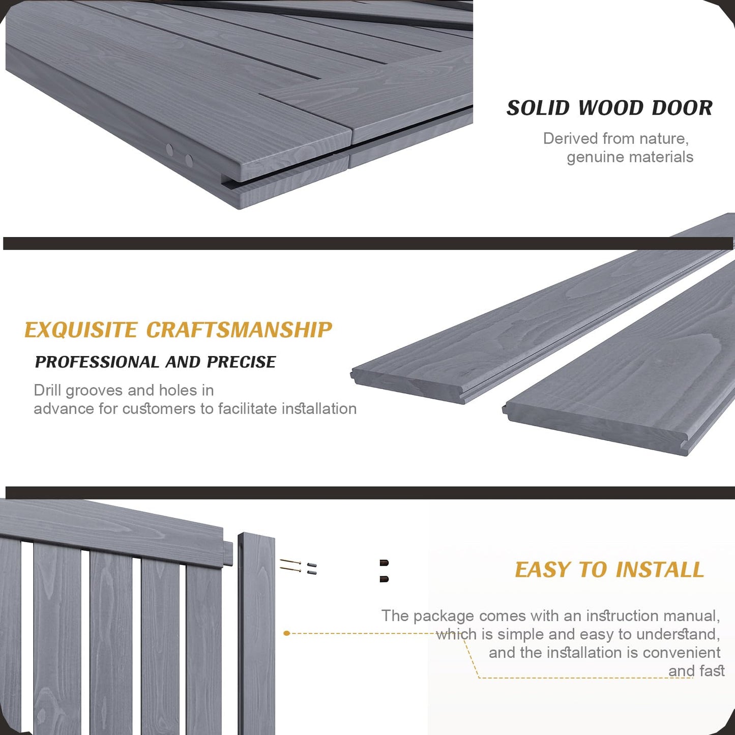 FREDBECK 30in x 80in Gray Wood Barn Door Slab with 5ft (60inch) Barn Door Hardware Track Kit Included, Double Surfaces,Simple Assembly is Required,K-Frame,Grey