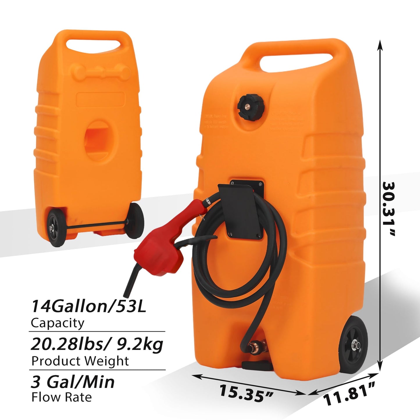 Garvee 15 gal Gas Caddy, 57L Portable Fuel Tank and Fuel Transfer Pump with 10-Foot Hose for Lawn Mower, Farm, Marine, and Home Use