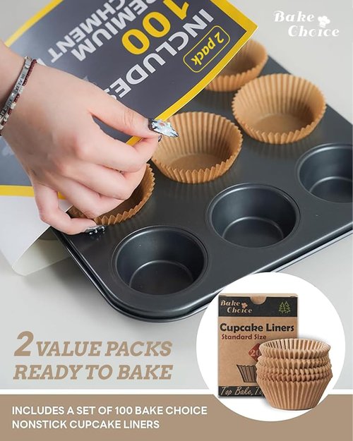 Bake Choice Muffin Pan Set - Nonstick 12-Cup Baking Pans with 100 Natural Cupcake Liners