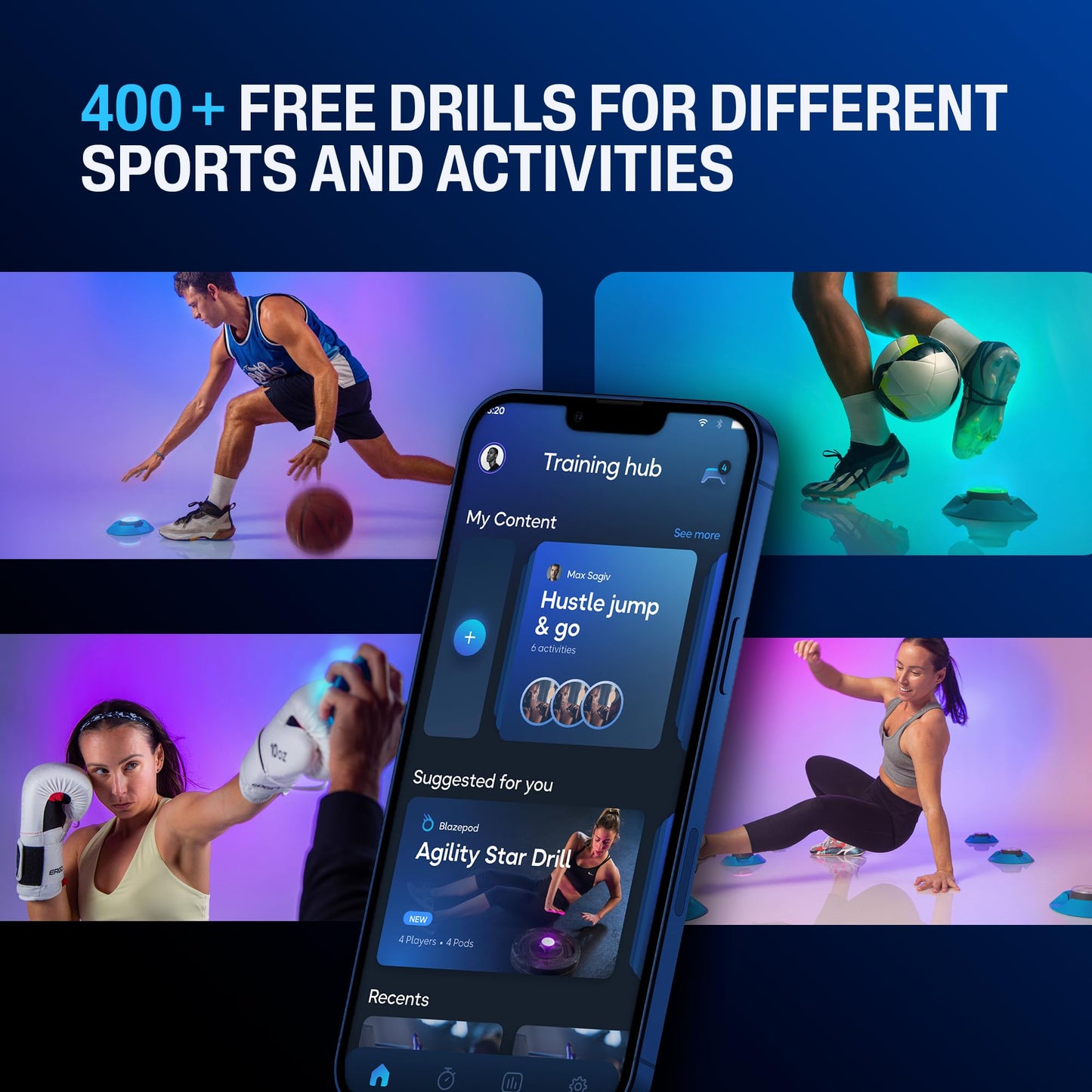 BlazePod Reaction Training Kit Smart Pods for Speed, Agility & Cognitive Drills - Trainer Bundle- App Access Included (6 Pods + 6 X Pod Bases)