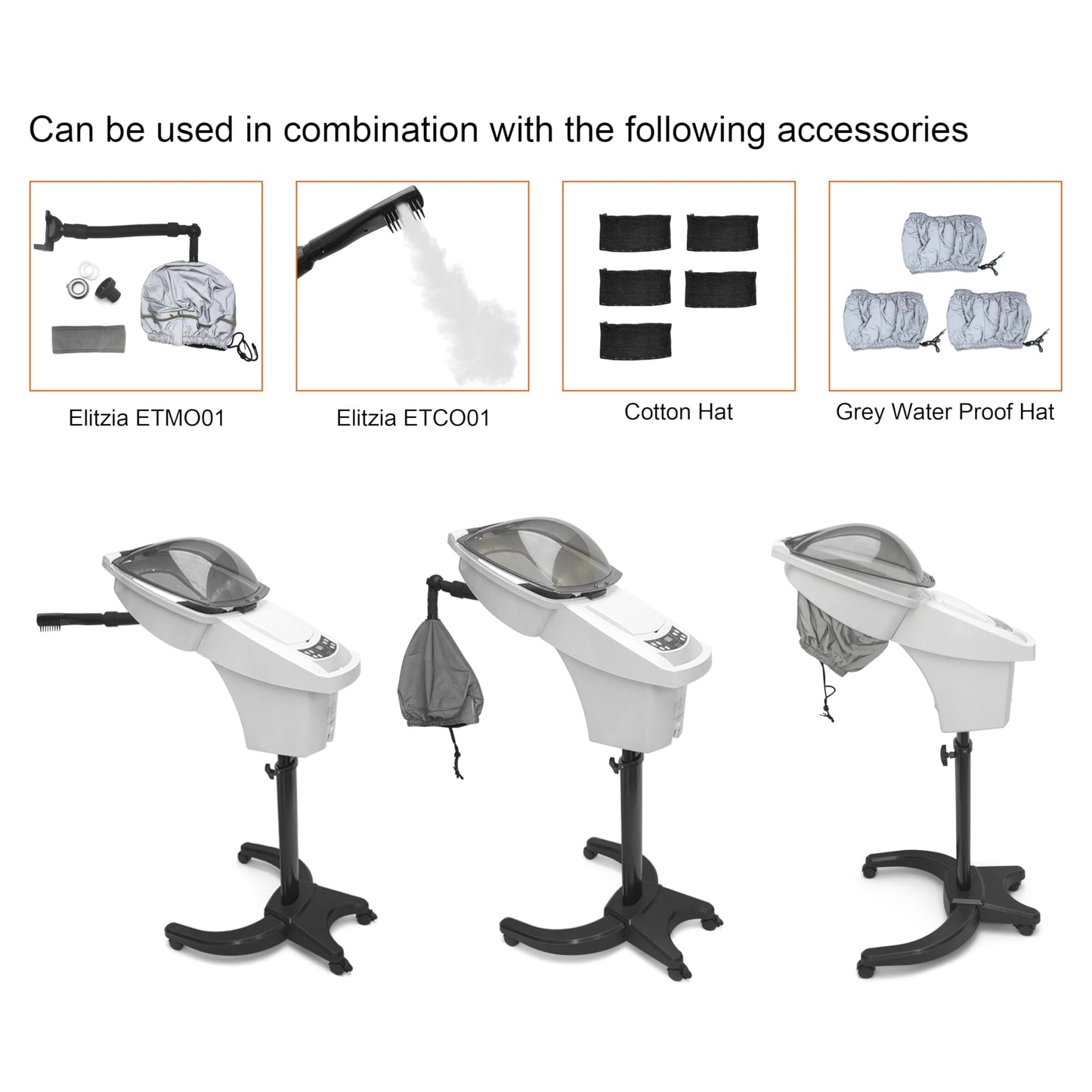 Elitzia Hair Steamer for Black Hair Deep Conditioning Professional Ozone Hair Steamer for Salon Shampoo Bowl Nano Micro Mist Steam for Natural Hair with Hooded ET1408W7C White 7-Color Light