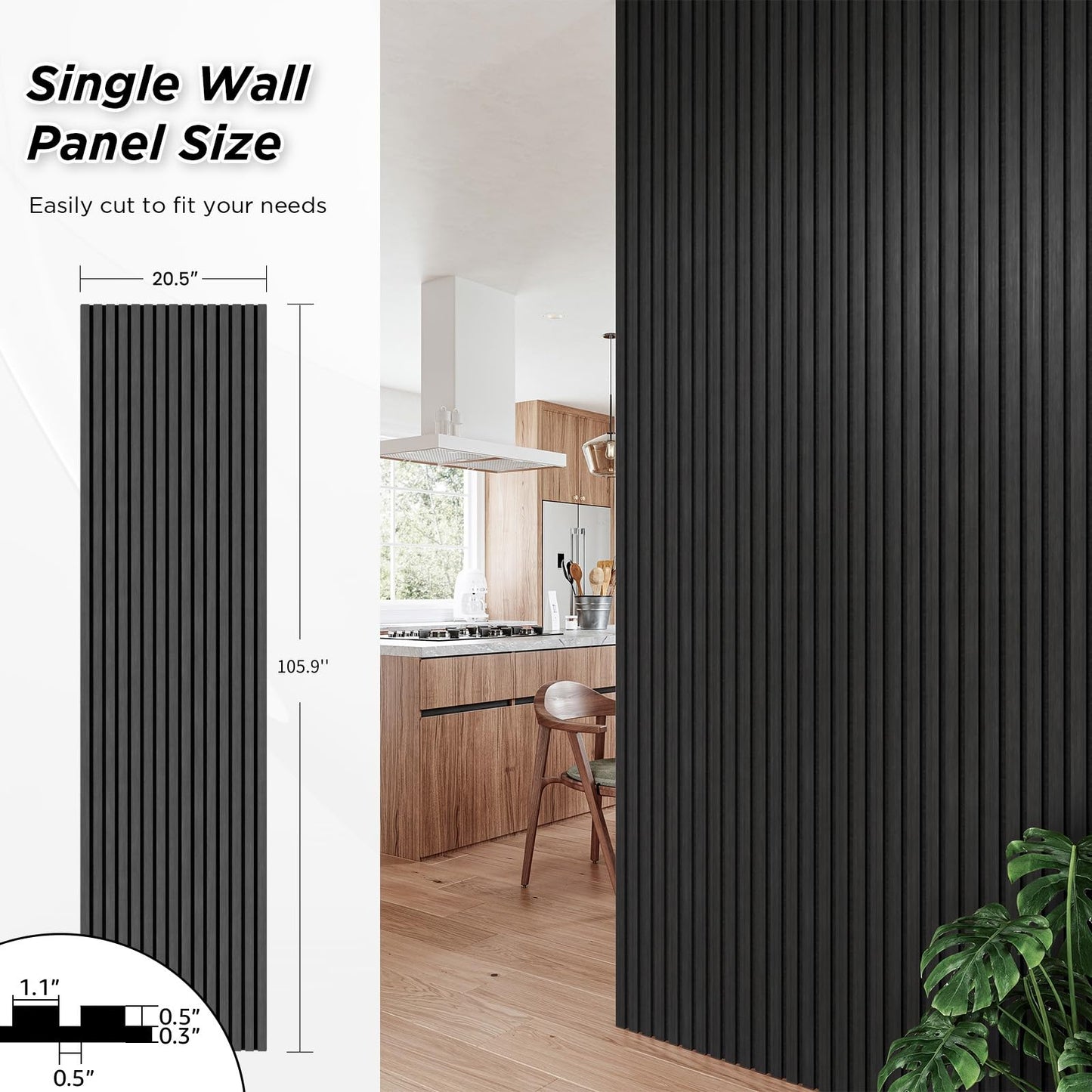 SMARTSTANDARD 2 Pack 105.9" x 20.5" Wood Slat Wall Panels, Soundproof Wooden Wall Panels, 3D Fluted Wood Panels for Interior Wall Decor, Dark Gray