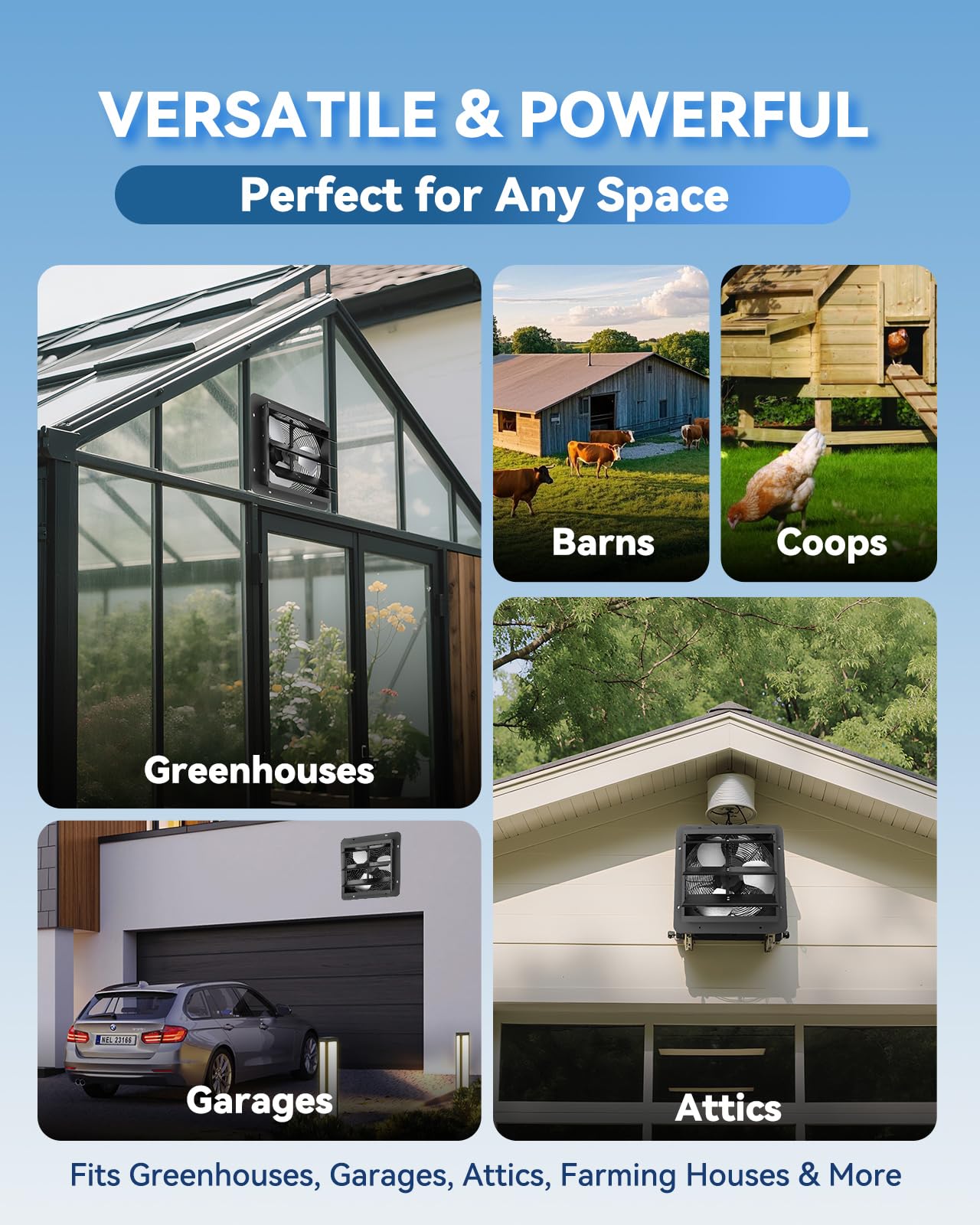 12" Wall Mounted Shutter Exhaust Fan with Thermostat - Temperature Humidity Controller, EC Motor, Aluminum Auto Shutter Ventilation Fan, Attic Vent Fan, Coops, Greenhouse, Barn, Shed Ventilator