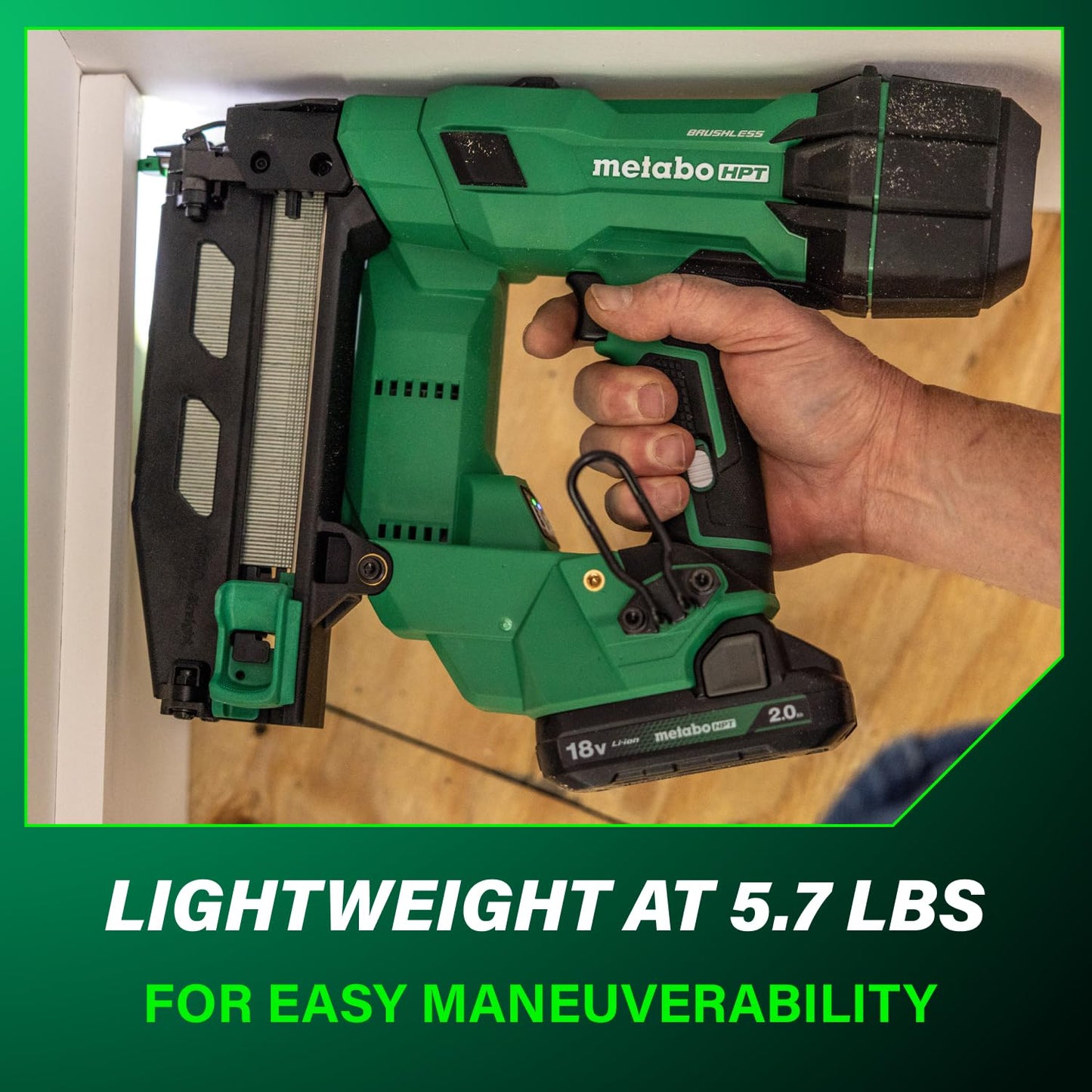 Metabo HPT 18V MultiVolt Brushless Pro 16-GA Straight Finish Nailer Kit, 16 Gauge Finish Nailer, Power Tool with 2.0Ah Lithium Ion Battery, 1" to 2-1/2" Nails, Powerful Brushless Motor, NT1865DSA