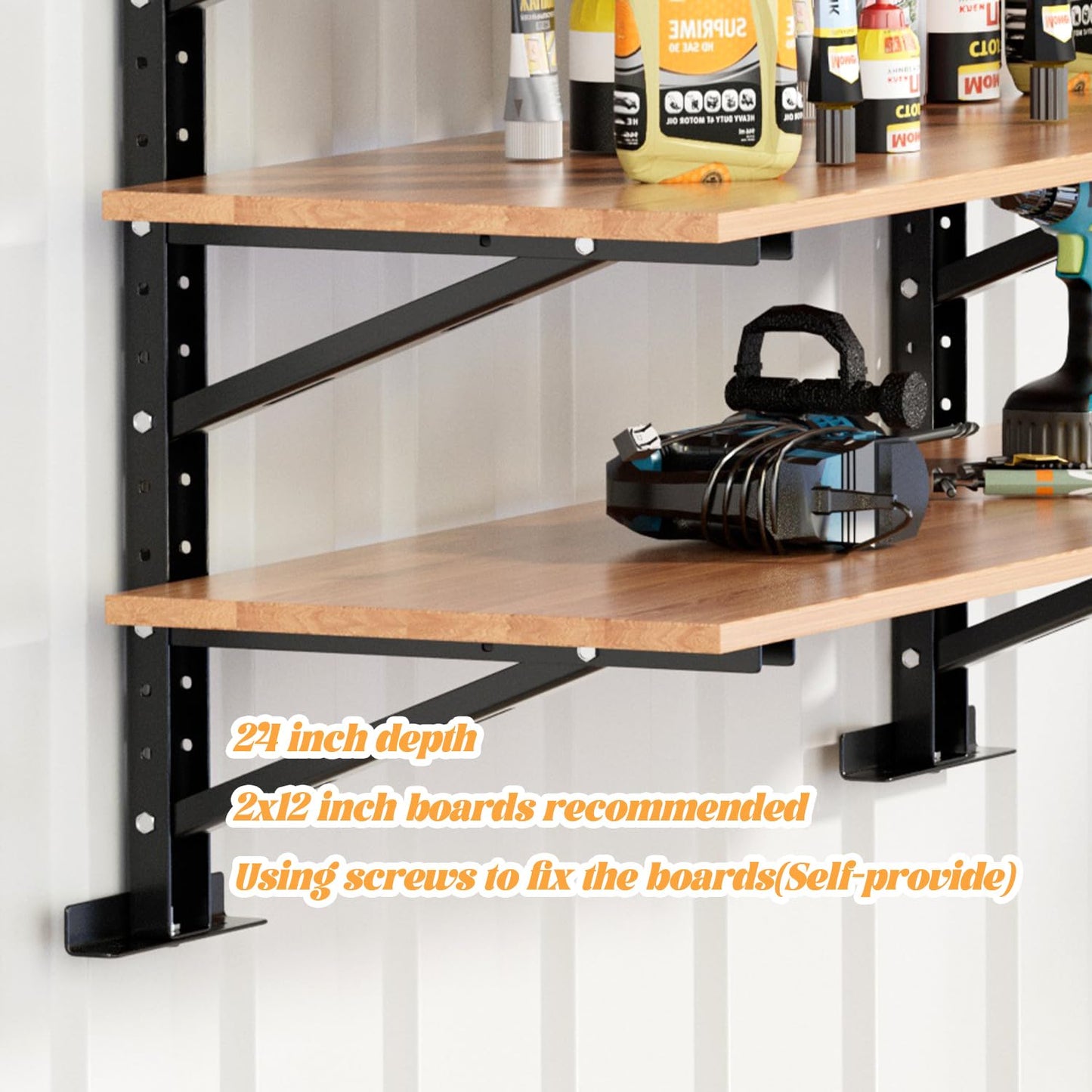 bimiti 2 Pack Shipping Container Shelving Brackets, Heavy Duty Adjustable Hanging Shelf Bracket Shipping Container Accessories Lumber Storage Rack, D-Ring Mount for Cargo Container 46.5"(H) X 22"(W)