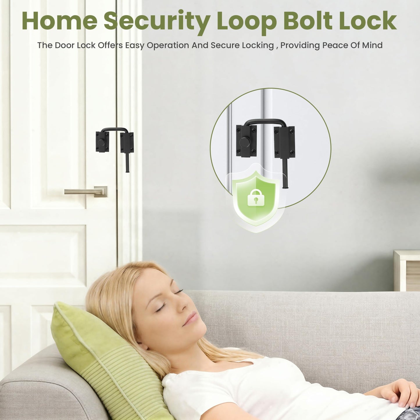 Alise 4 Inch U-Bolt Door Loop Lock, 90/180 Degree Heavy Duty Security Door Latch, Black Anti-Theft Privacy Bolt Lock, Door Hardware for Bedroom,Apartment, Interior Door, Barn Door, Fence Gate