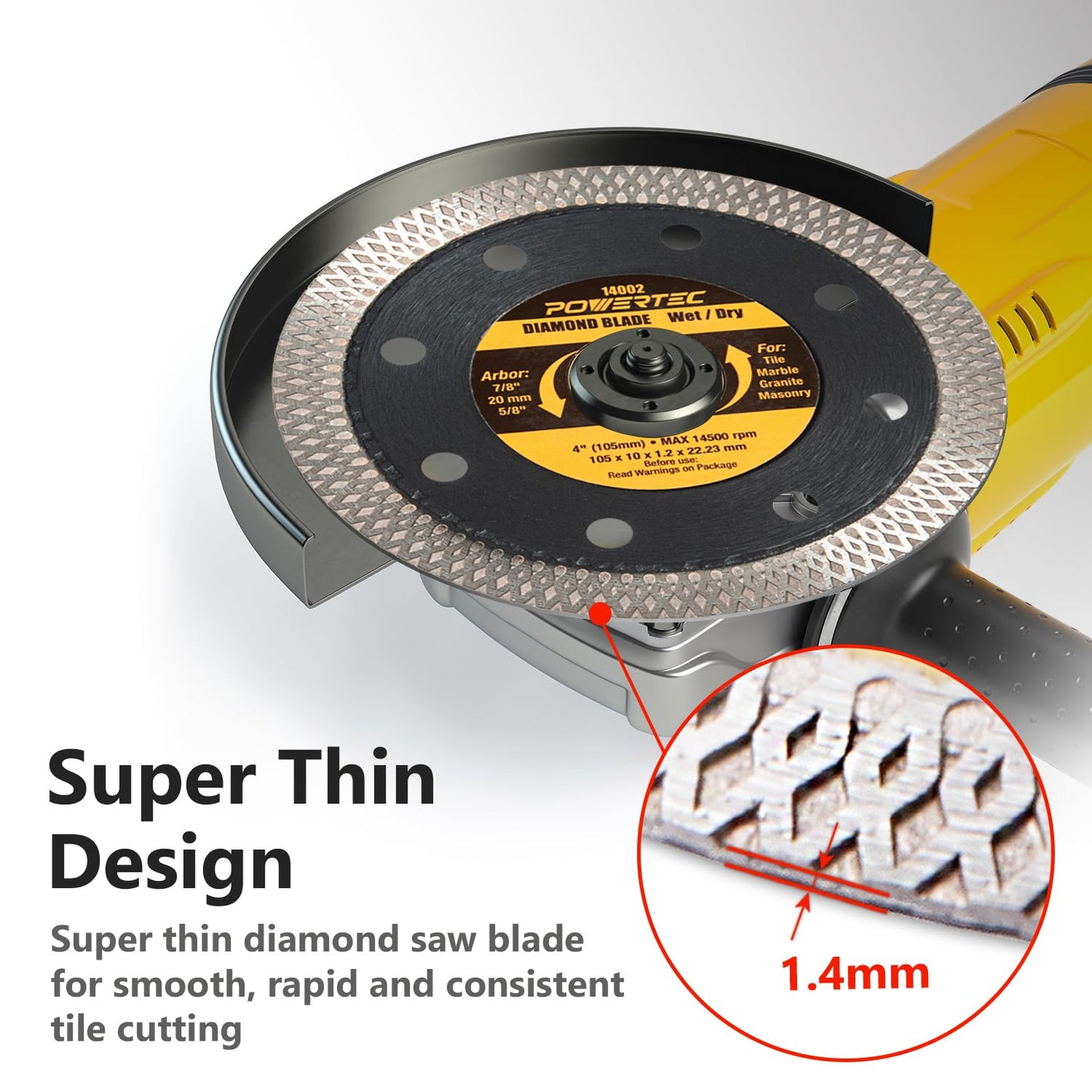 POWERTEC 4 Inch Diamond Saw Blades for Handheld Tile Saw & Angle Grinder 10 Pack, Super Thin Turbo Mesh Rim for Cutting Porcelain, Granite & Ceramic, 4" Diamond Blades