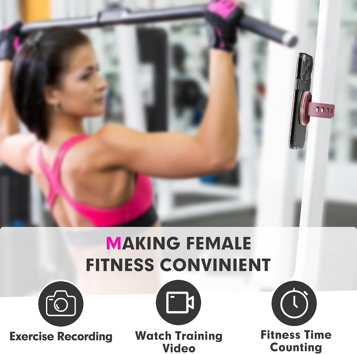 BASSIRY Magnetic Phone Mount, Phone Holder for Bike, Compatible with Magsaf or Normal Case- Sturdy Phone Grip for Gym