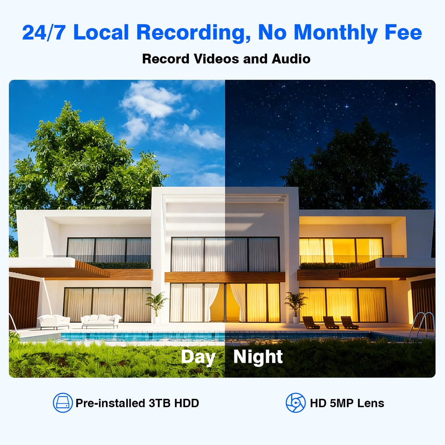 Wireless Security Camera System with 12" Monitor, Human Detection, Floodlight, Siren Alarm, 2-Way Audio, 4PCS 5MP Camera, Expandable 16CH NVR, Home Business Surveillance, 3TB HDD