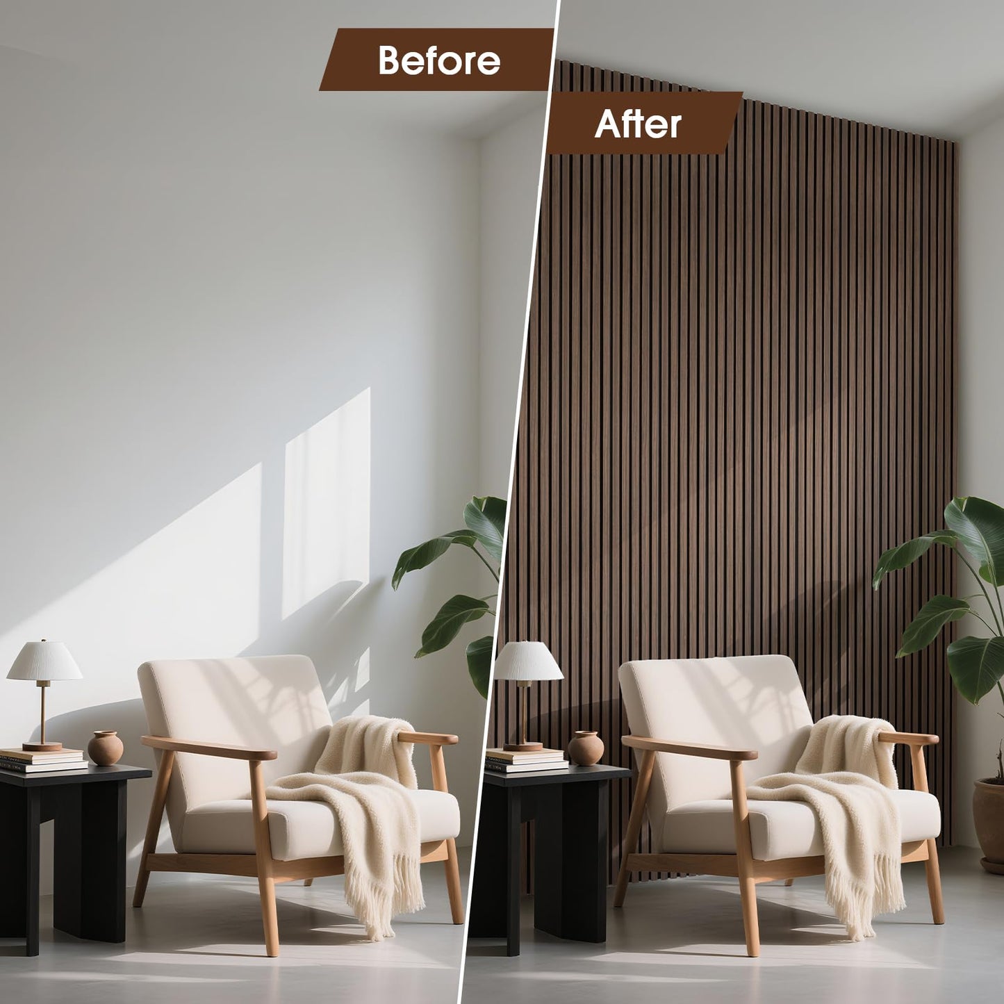 LARWORKS Acoustic Wood Slat Panels 2 Pack 106" x 12.6", Soundproof Wooden Wall Panels, 3D Fluted Panel for Interior Wall Decor, Living Room, Bedroom - Walnut (Cover Approx. 19 sq.ft)