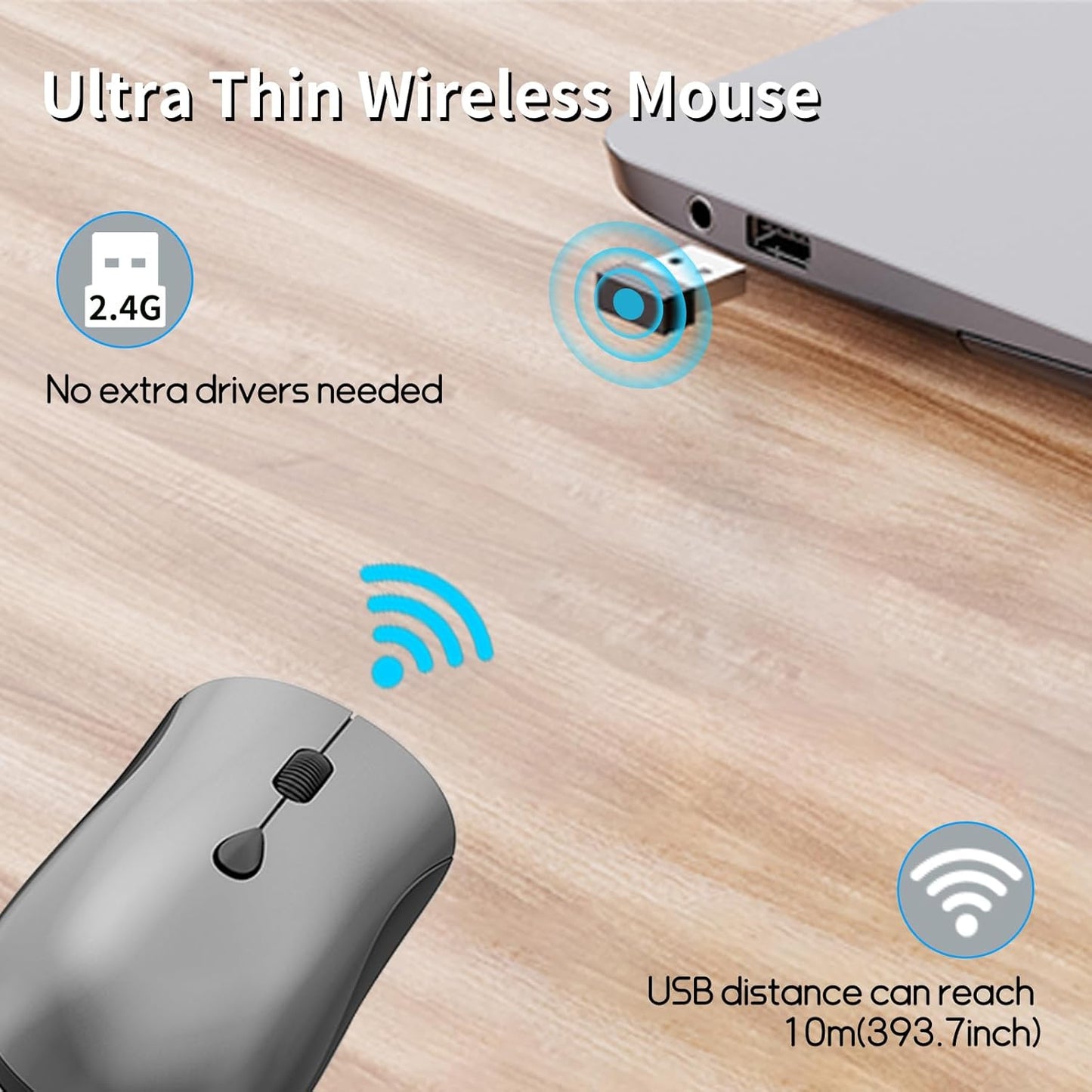 SHUNJINRUN 2400 2.4GHz Wireless Mouse for Chromebook, Laptop, PC, Macbook, Slim Portable Optical Computer Mouse