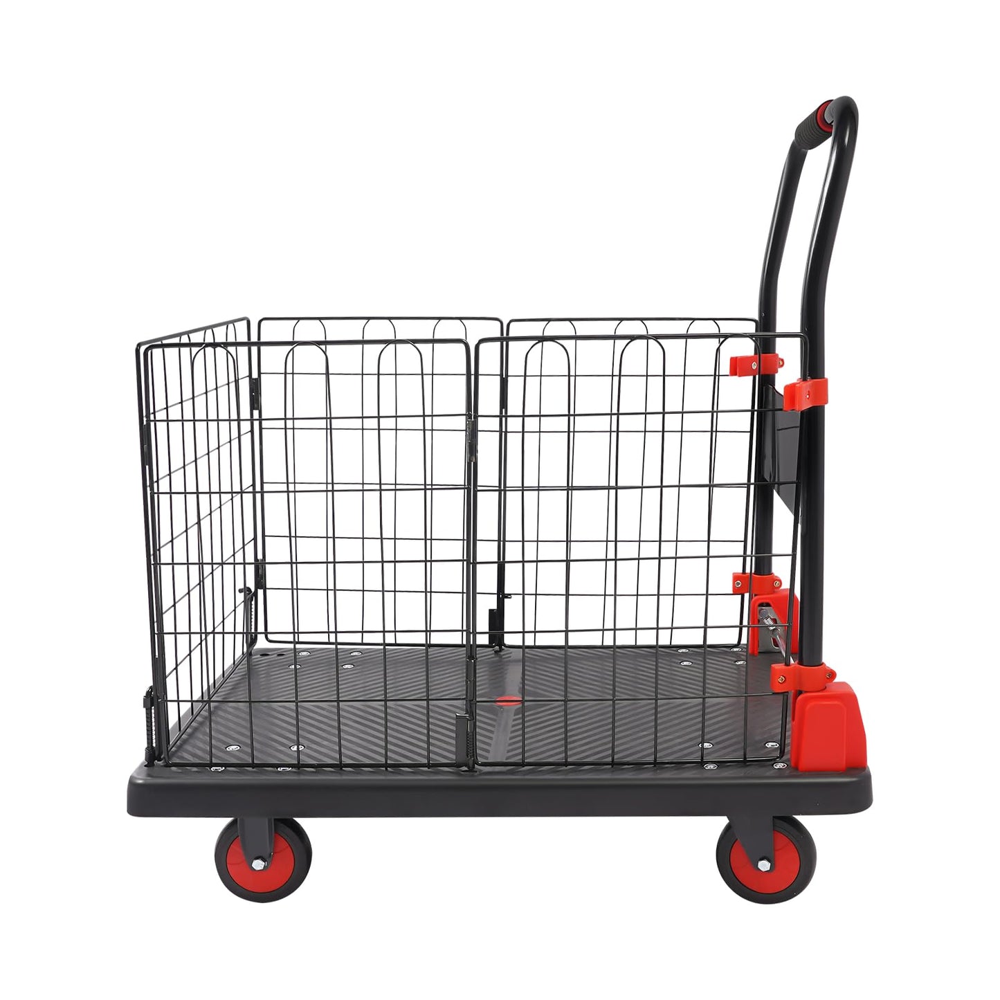 660LBS Capacity Platform Truck Cart with Cage, Foldable Heavy Duty Hand Truck with Wheels Multipurpose Portable Flatbed Cart Removable Cage Cart for Yard, Office and Store