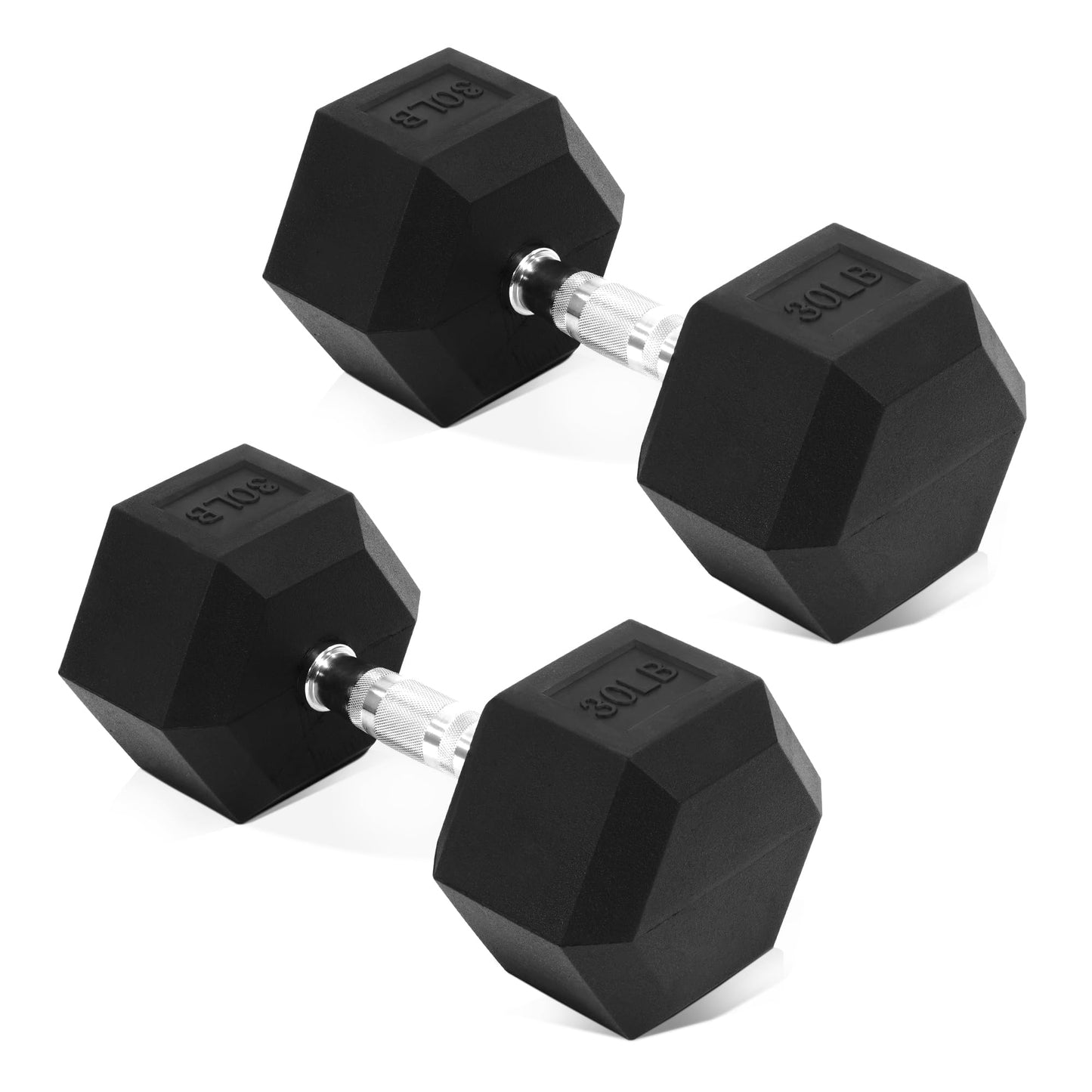 Fitvids Rubber Encased Hex Dumbbell, Hand Weights Set of 2 with Anti-Slip Cast Iron Grip for Strength Training, 30 LB Pair
