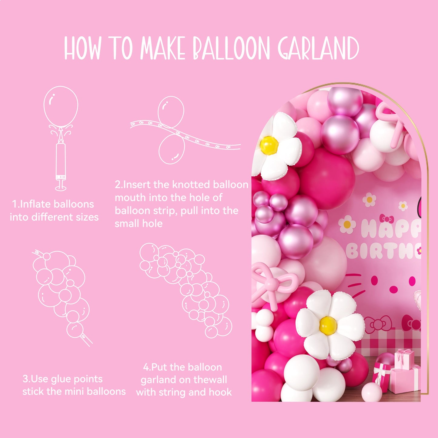 Pink Balloon Arch Kit For girls,Hot Pink Balloons Garland Kit,Bow Foil Balloons for Birthday Decorations,Party Supplies for Girl