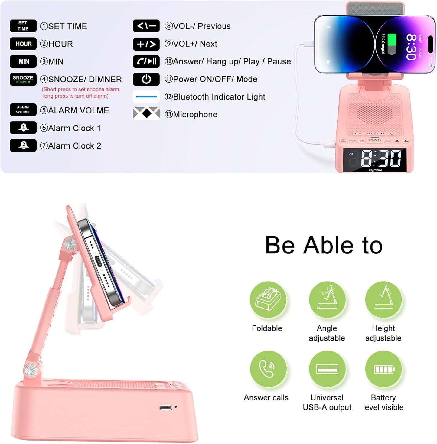 Joymate 360 Gifts for Women Girls, Phone Stand with Bluetooth Speaker Rotable Angle Adjustable Cell Phone Holder