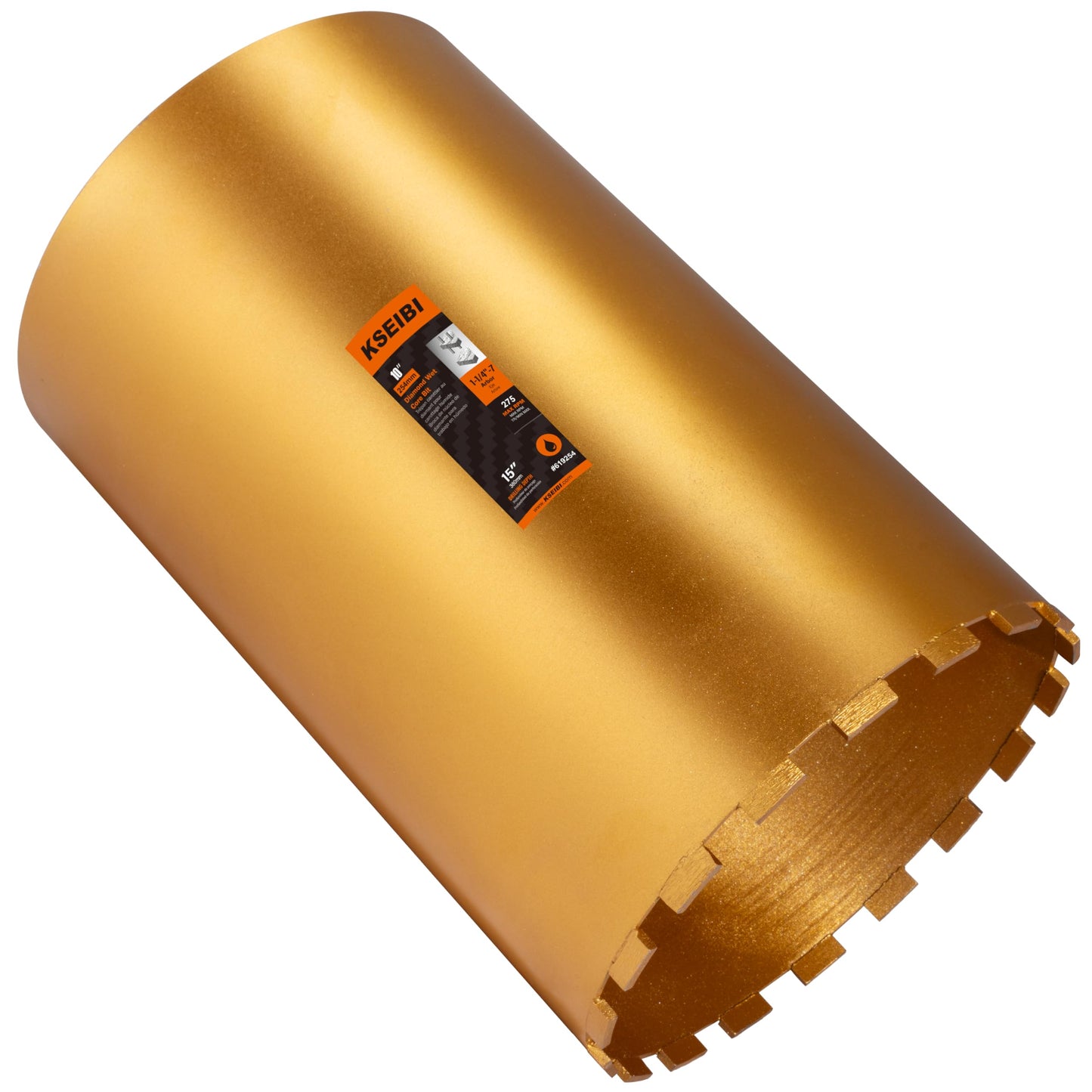 KSEIBI 619254 Wet Concrete Core Drill Bit, 10-Inch Diameter for Drilling Concrete, Marble, Granite, Brick, and Hard Masonry 16-Inch Drilling Depth, 1-1/4"-7 Arbor, 10mm Segment Height Diamond Hole Saw
