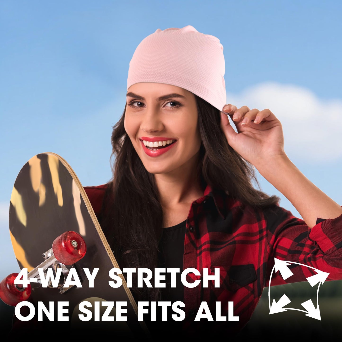 WTACTFUL Cooling Skull Cap for Men Women Breathable Sweat Hat Running Caps Skull Caps Thin Slouchy Beanie for Cycling Motorcycle Riding Football Helmet Hard Hat Liner Summer Sport 2-Pack Black Pink