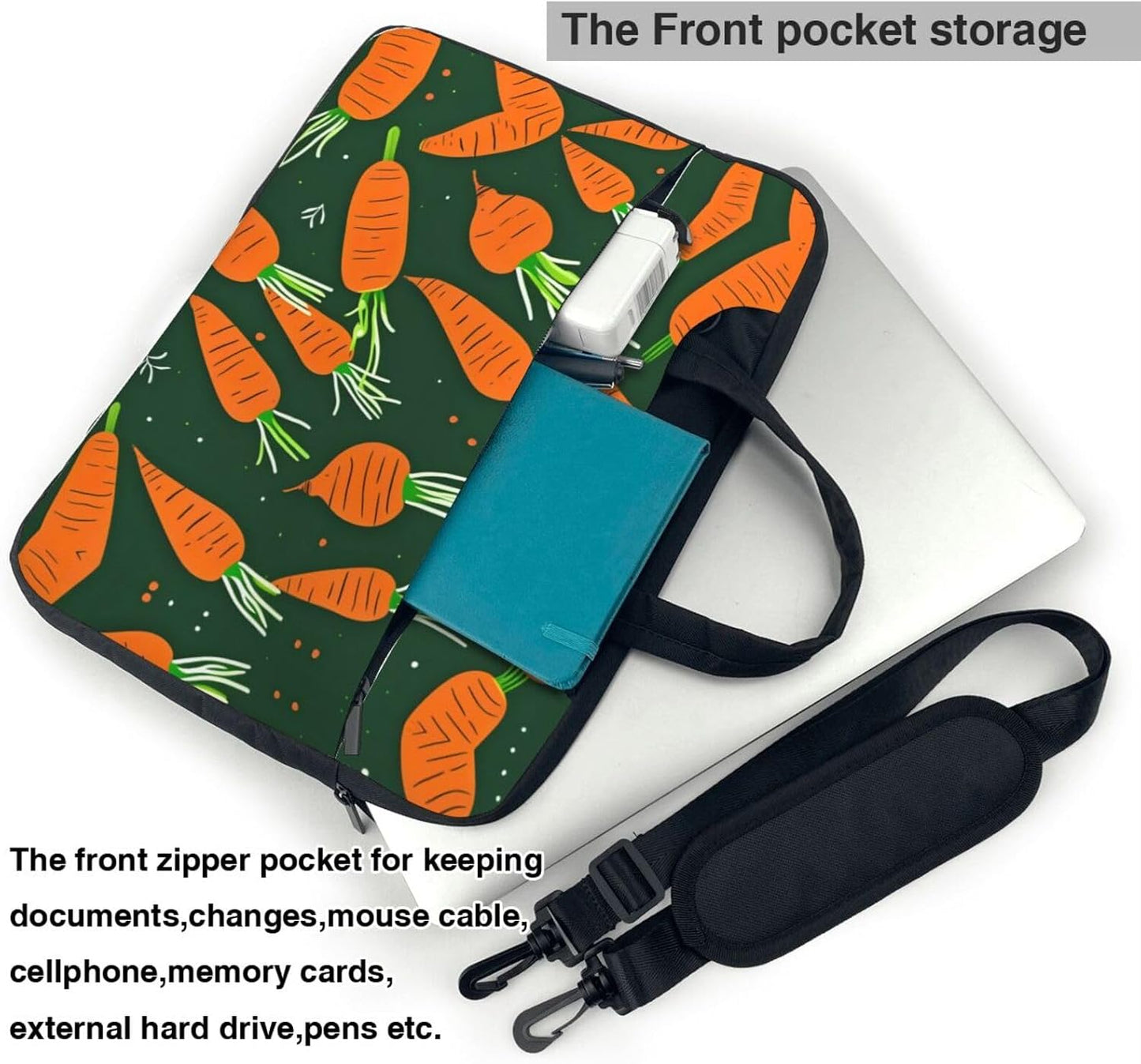 JIPOFD Happy carrot Print Structured Laptop Bag Oxford Cloth Briefcase Padded Shoulder Case with Front Pockets