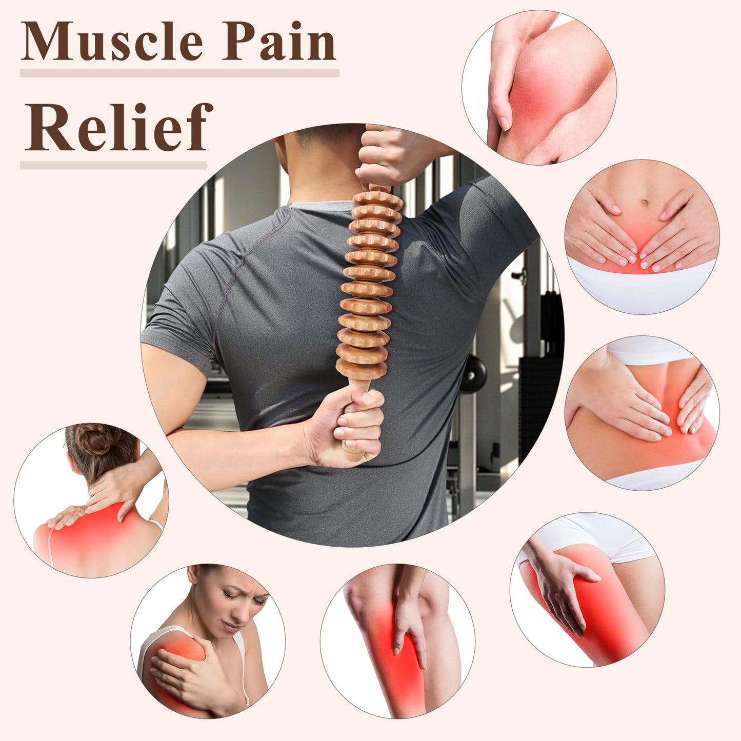 Xokocli Cellulite Massage Tool Deep Tissue Massage Stick Wood Therapy Massage Tools Fascia Blaster Lymphatic Drainage Massager for Legs Thighs Muscle Relief Recovery(White 12-Wheel)
