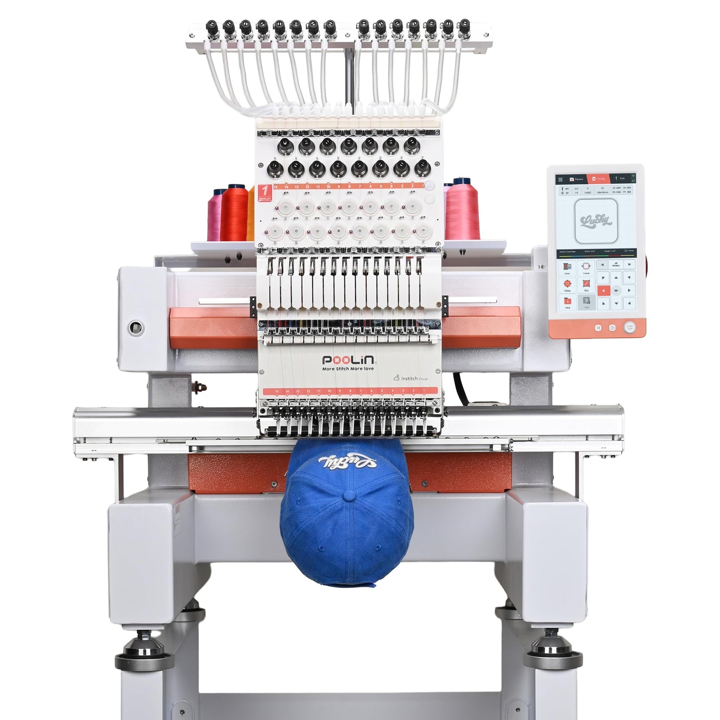 POOLIN EOV 15 Needle Professinoal Embroidery Machine,14.2"x9.5" Large Area,Multi-Needle for Small Business & Home Shop,3D Cap & Hat,Flat Embroidery,Pro Built for Daily Production