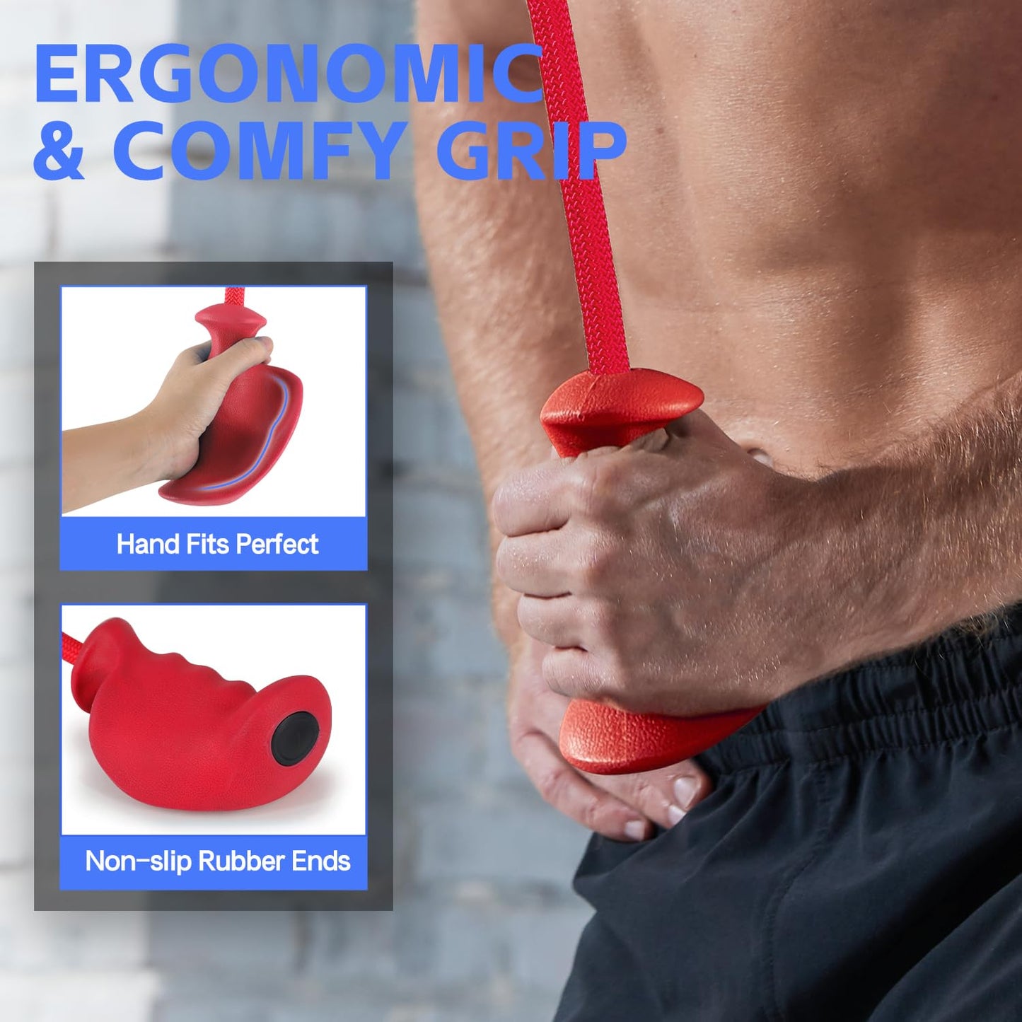 HXD-ERGO Ergonomic Tricep Rope of 2, Tricep Pull Down Attachment with Ergonomic Grip for Cable Machine - Single Arm Tricep Pull Down Cable Attachment for Gym（Red 2 pcs）