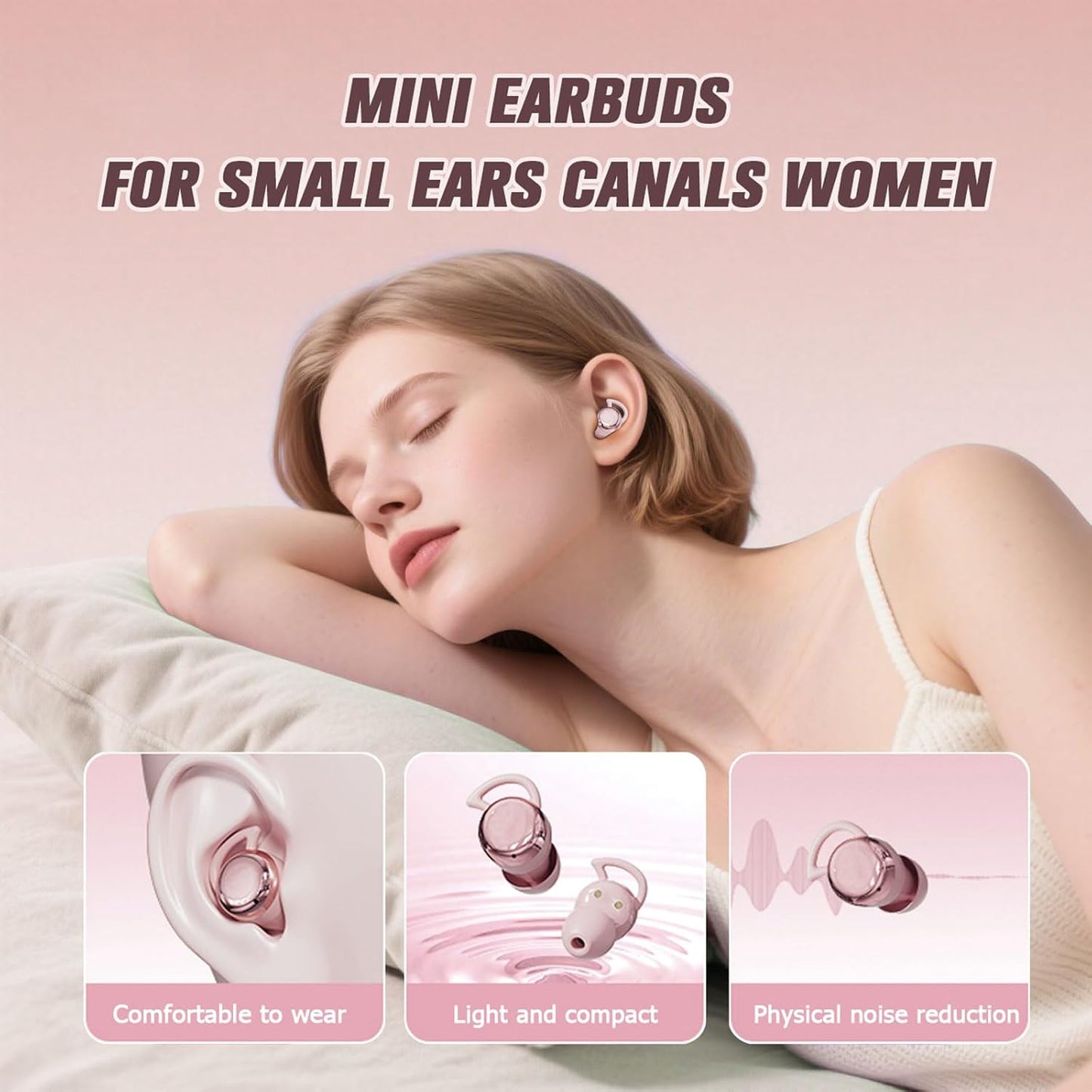 Yihou Invisible Small Mini Sleep Earbuds Pink Wireless Bluetooth Comfortable Side Sleepers Sleeping Tiny Micro Smallest