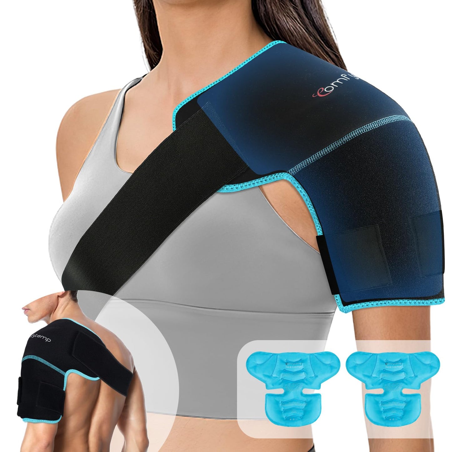 Comfytemp Shoulder Ice Pack Wrap Shoulder Brace Compression Sleeve for Shoulders Pain Relief, 2 Gel Ice Packs for Injuries Reusable, Cold Therapy for Rotator Cuff Recovery, Fathers Day Dad Gifts Men