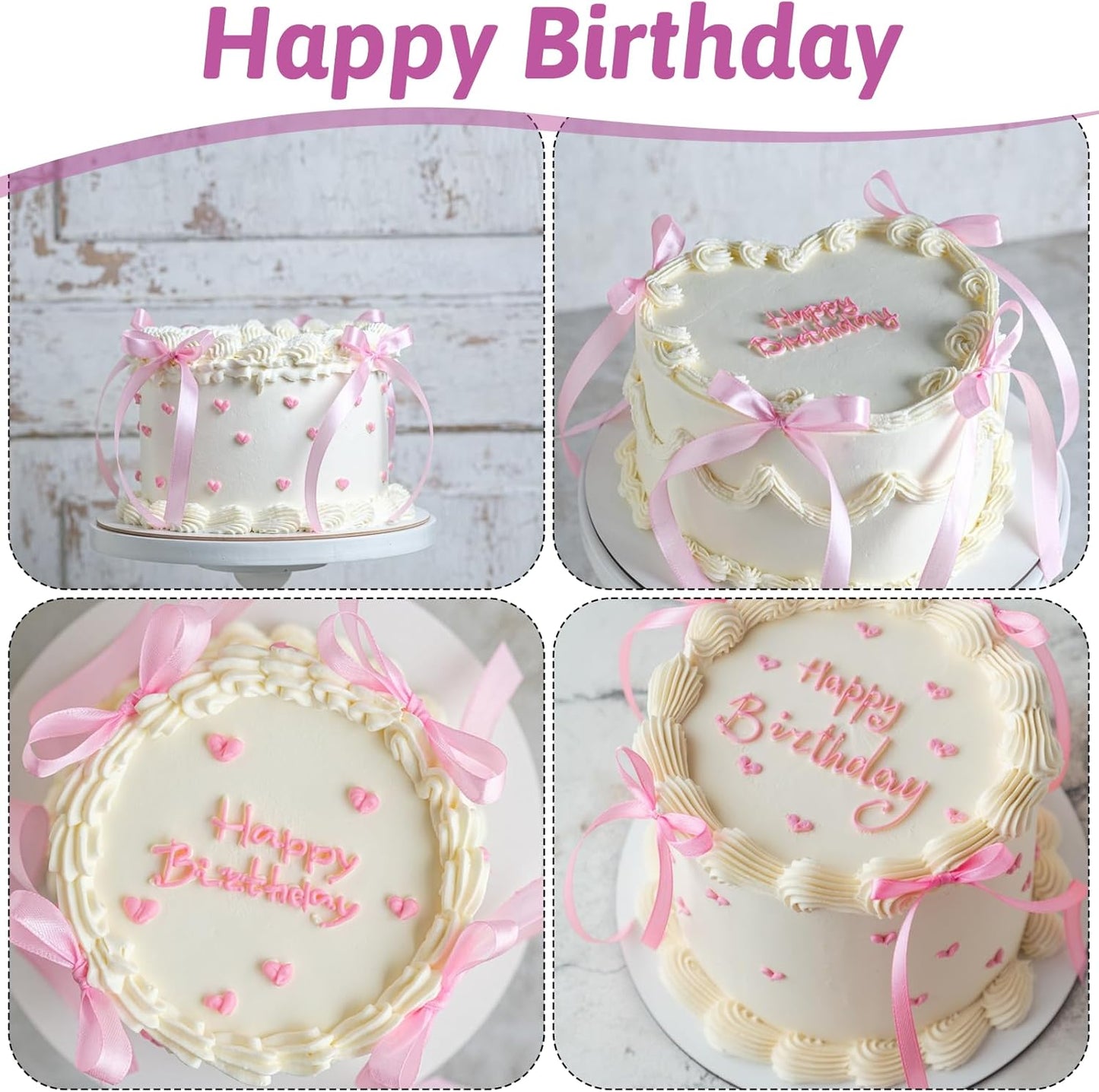 Skiennix 30Pcs Bow Cake Toppers - Coquette Themed Pink Bow Cupcake Decorations for Birthdays & Weddings