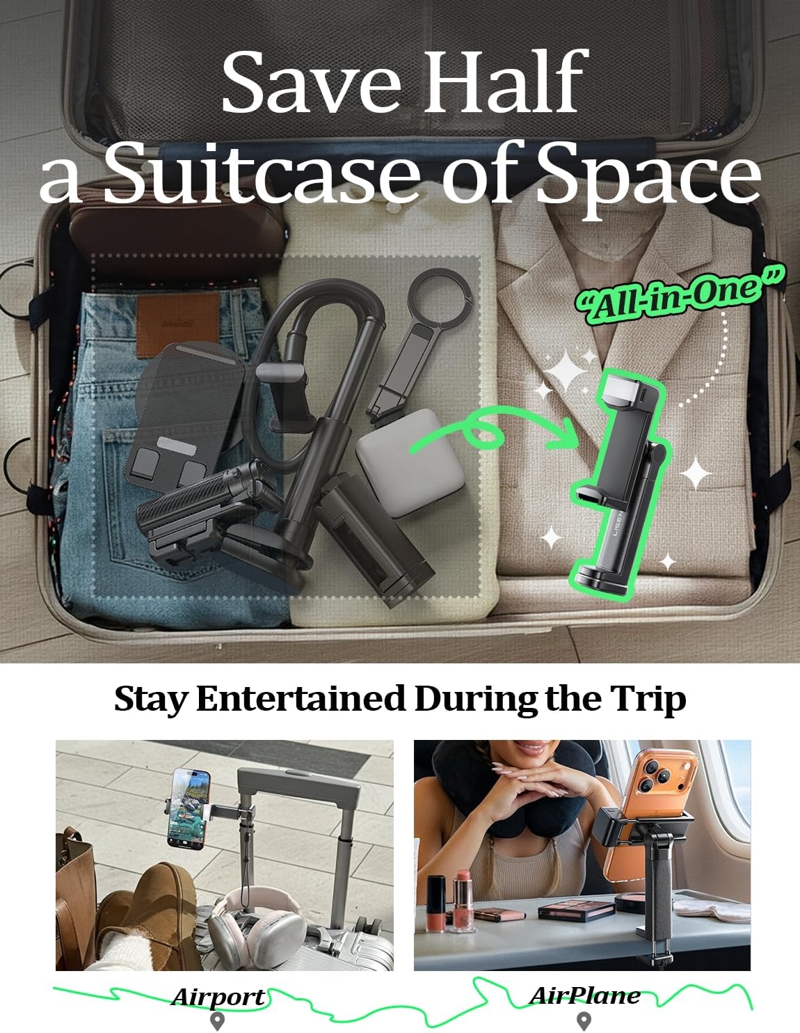 LISEN 2026 Airplane Travel Essentials (LED) Phone Stand Holder for Desk Cruise Ship Essentials Mount Airplane Gadgets