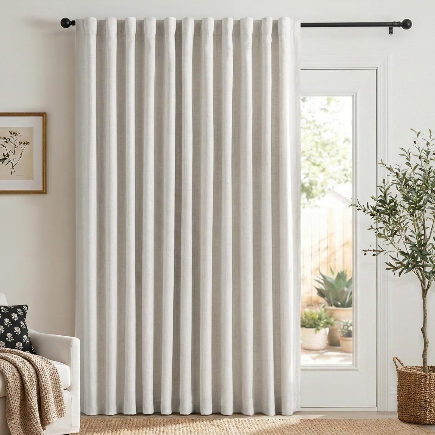 Skiennix 100% Blackout Linen Curtains - Thermal Insulated Drapes for Bedroom | 84" Long, Beige