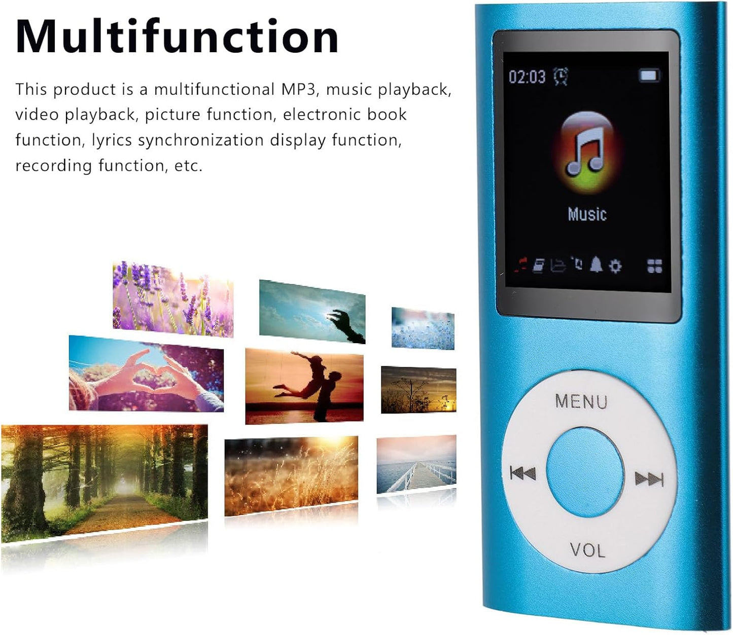 Zopsc MP3 MP3 1.8 Inch 7 8GB Player, Portable HiFi Lossless Digital Player with TFT Screen, Sound Effect Modes