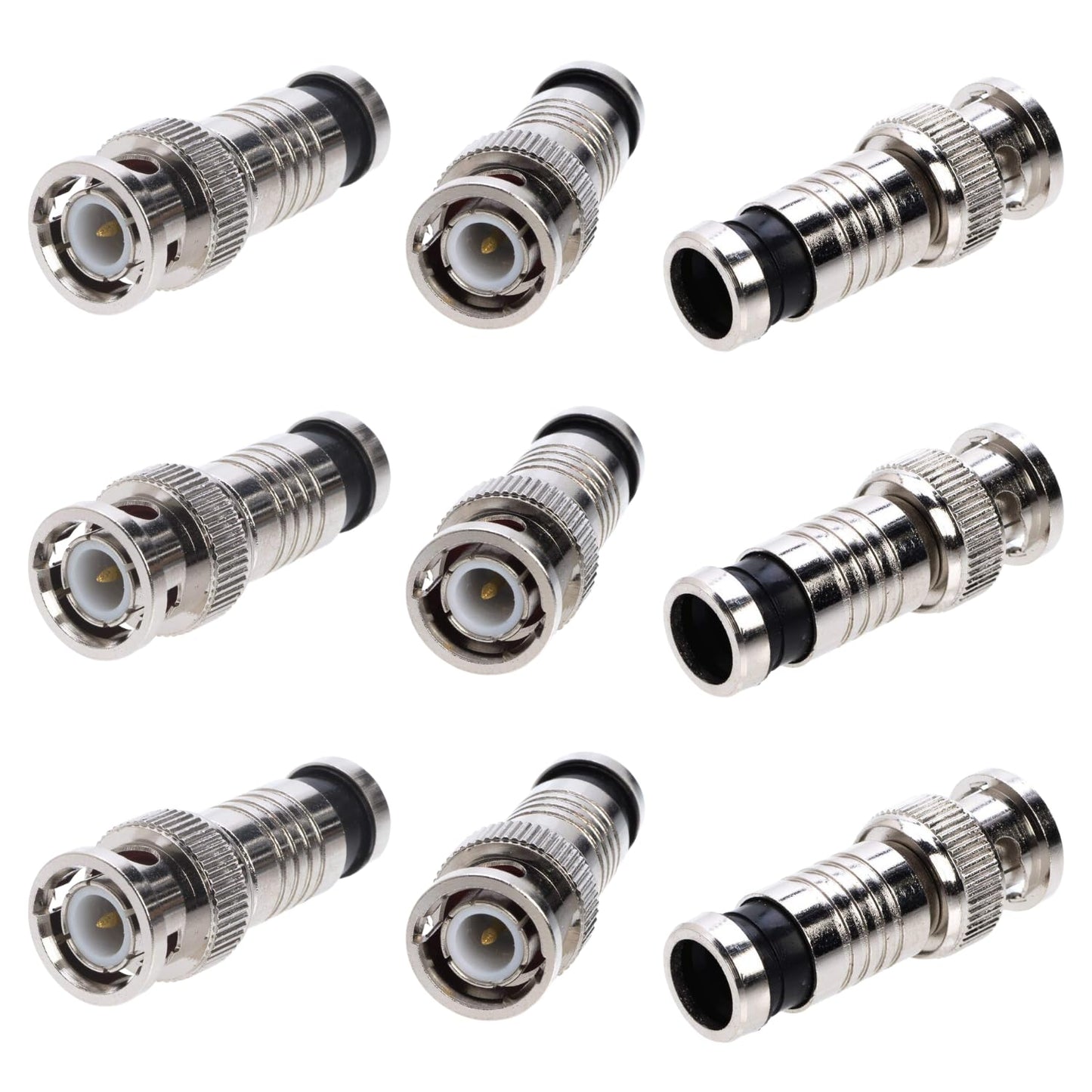 RG59 360 (50 BNC Compression Connector Fixed Pin, All-Metal Nickel-Plated, Radial Compression for Secure Signal