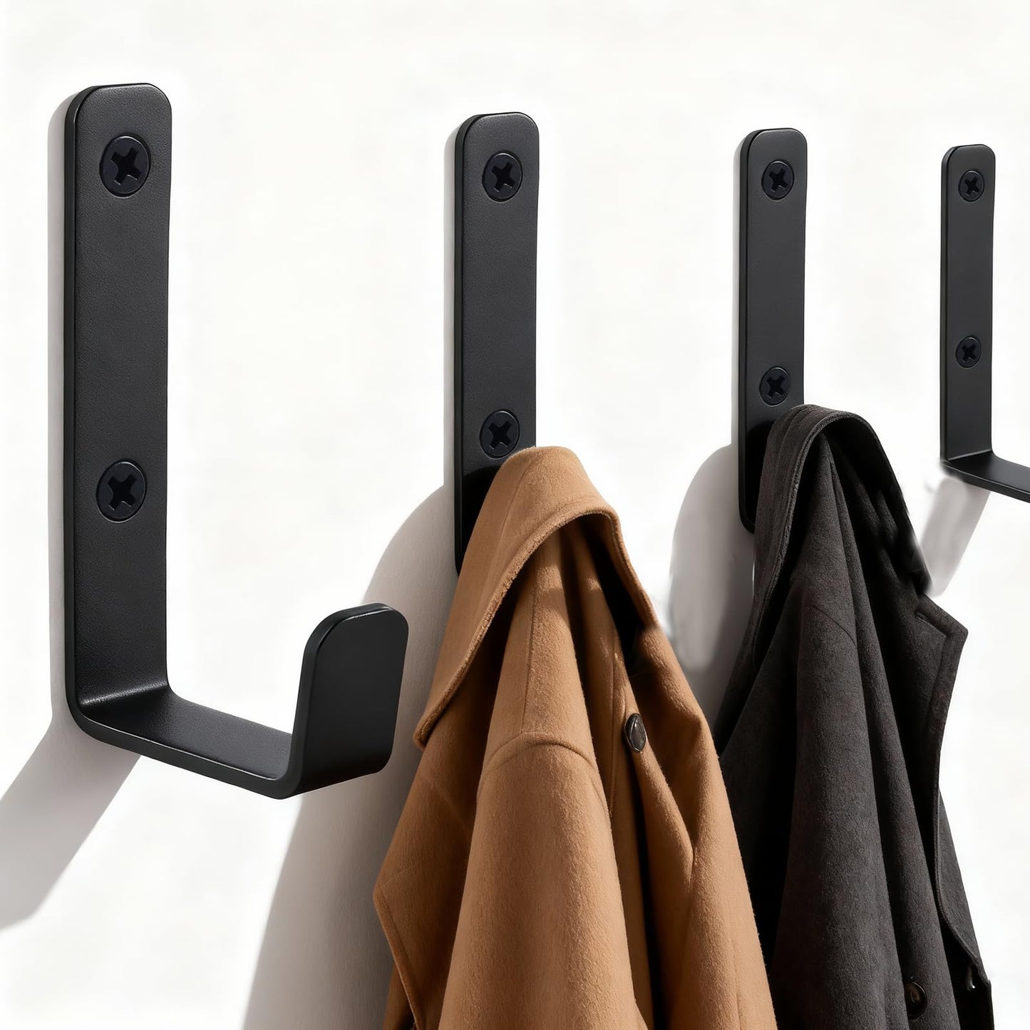 IBERDE Heavy Duty Hooks, Stainless Steel Hooks for Hanging, Coat Hook, Wall Hooks Wall Mounted Hook Towel Hook Garage Holder Screw Hanger, 6 Pack (Black)