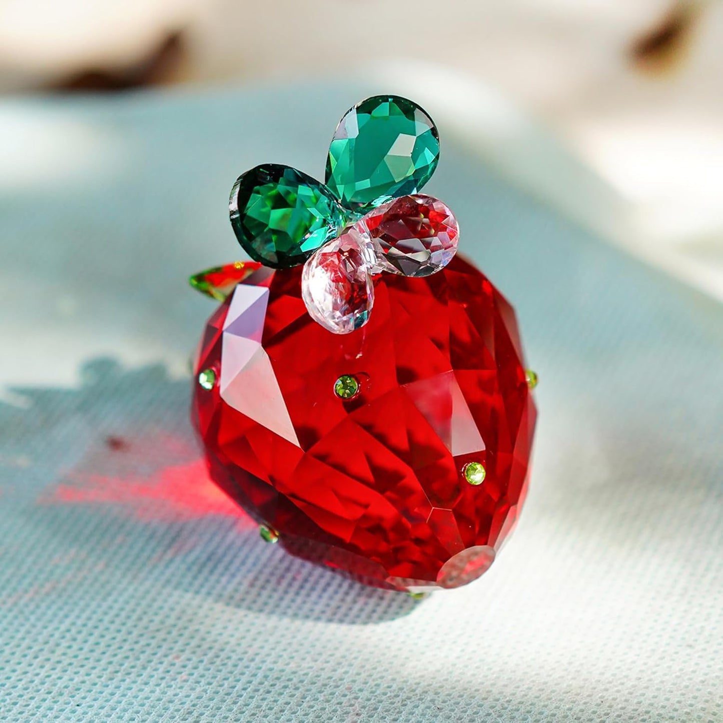 QFkris Crystal Strawberry Figurine - Mini Glass Art Collectible | Perfect Gift for Home Decor & Birthdays