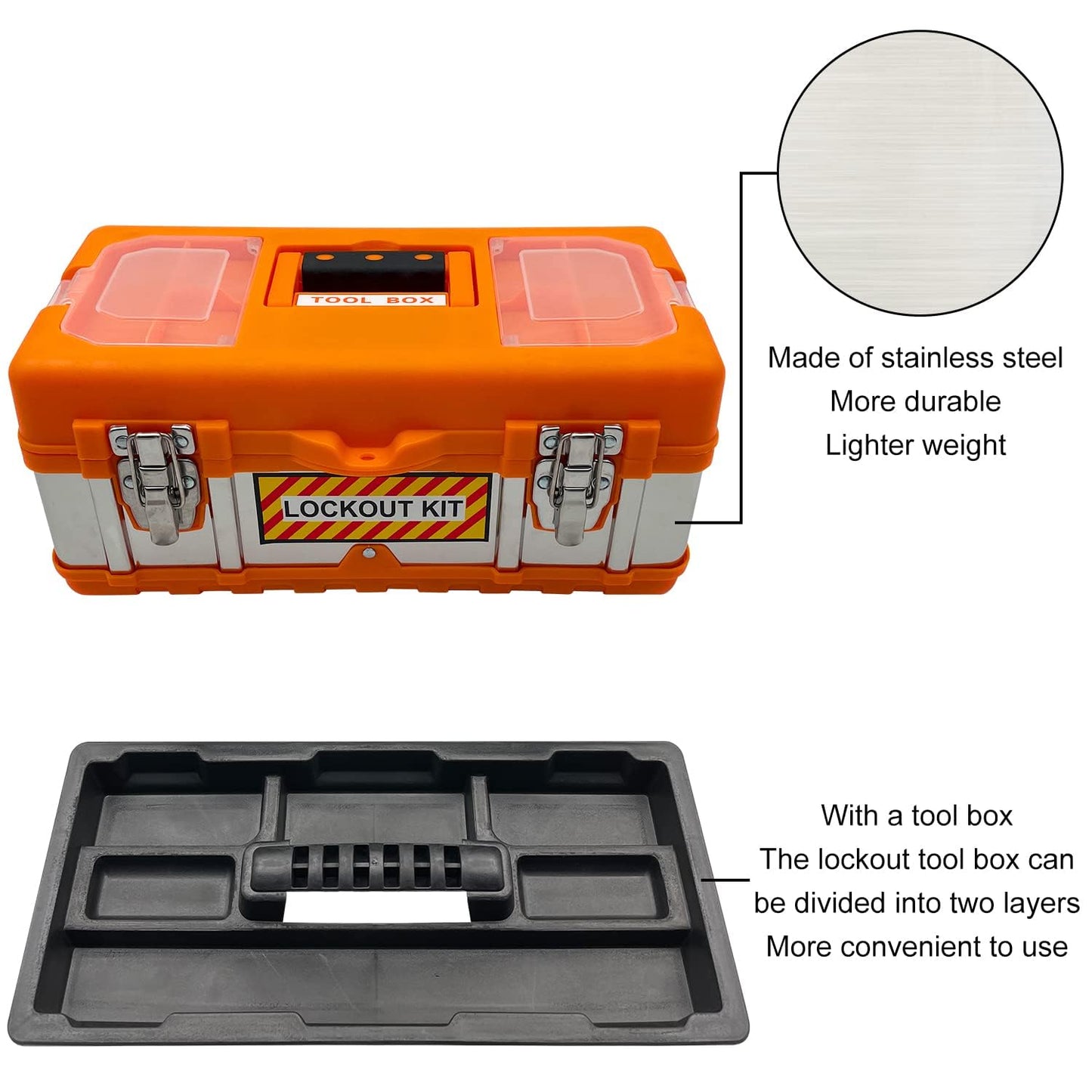 SAFBY Lockout Tagout Kit Electrical Loto - Clamp-On Circuit Breaker Lockout, Group Lockout Hasps, Lockout Tag, Universal Multi- Pole Breaker for Kit Station (Box Orange Kit)