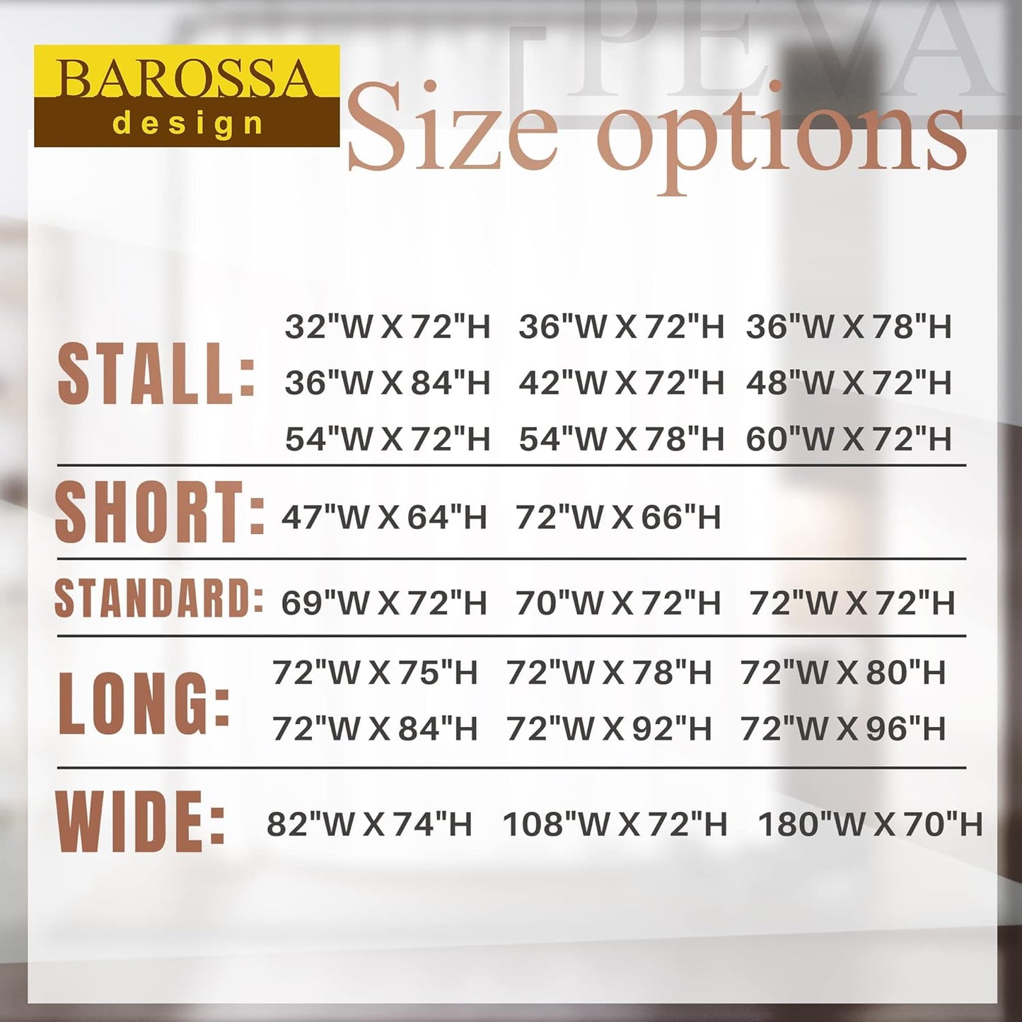 Barossa Design Clear Shower Liner - Premium Waterproof PEVA Curtain with Rustproof Grommets & 3 Magnets | Standard Size