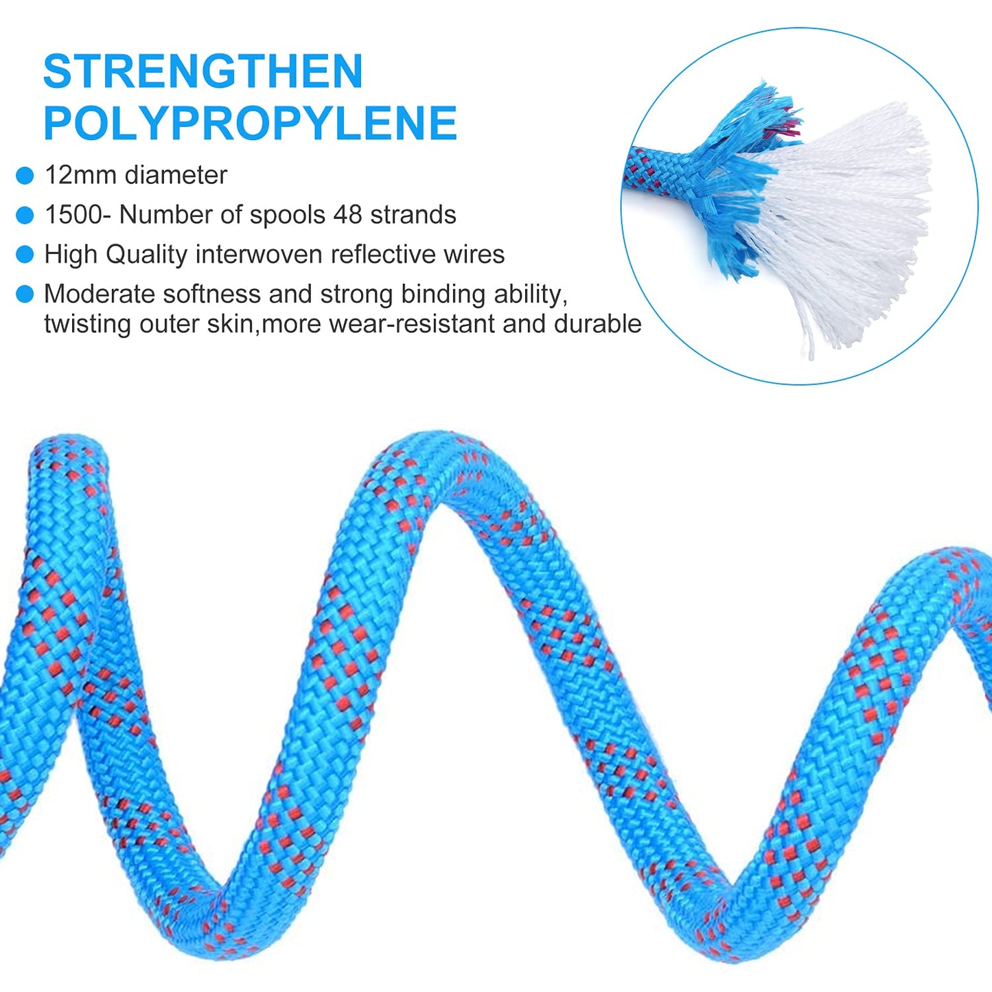 Outdoor Climbing Rope 12MM Diameter 10M(32ft) 20M(64ft) Static Rock Climbing Rope,Tree Climbing Rappelling Rope,Escape Nylon Rope,Ice Climbing Equipment Fire Rescue Parachute Rope with 2 Steel Hooks